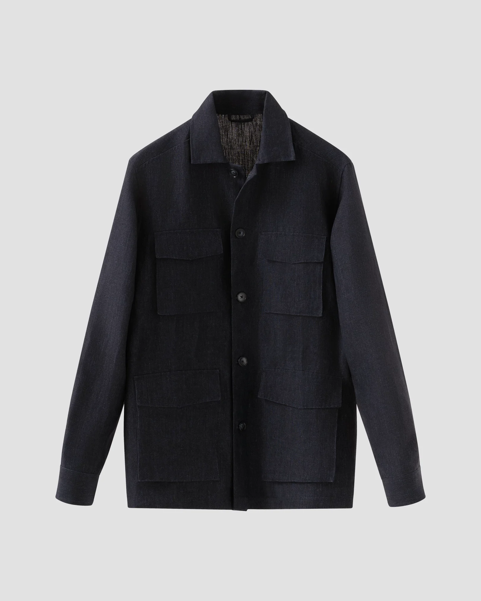 Eton - navy blue turndown linen overshirt
