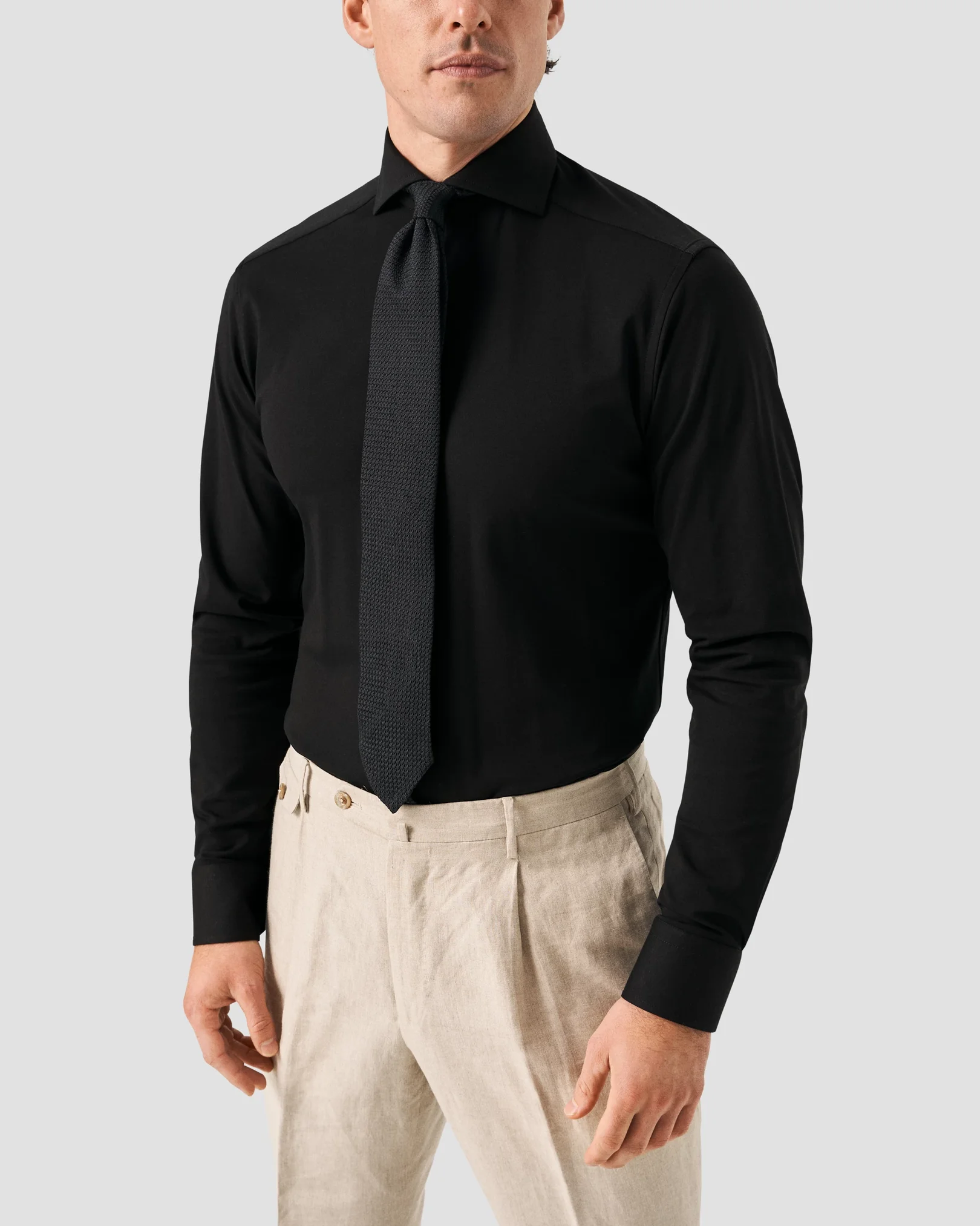 Eton - black supima cotton fourway strech