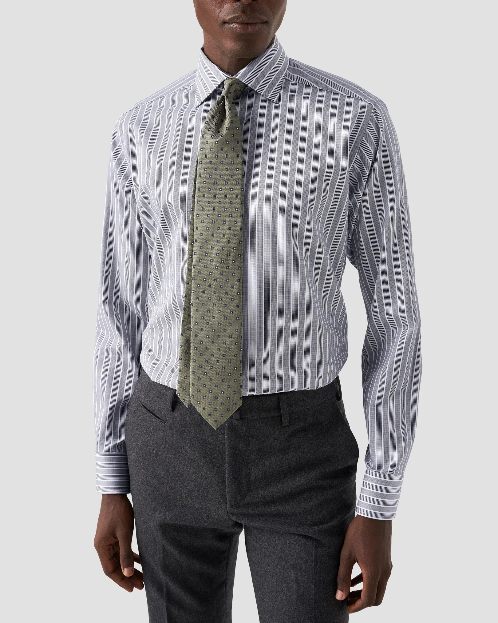 Eton - black cotton tencel twill shirt