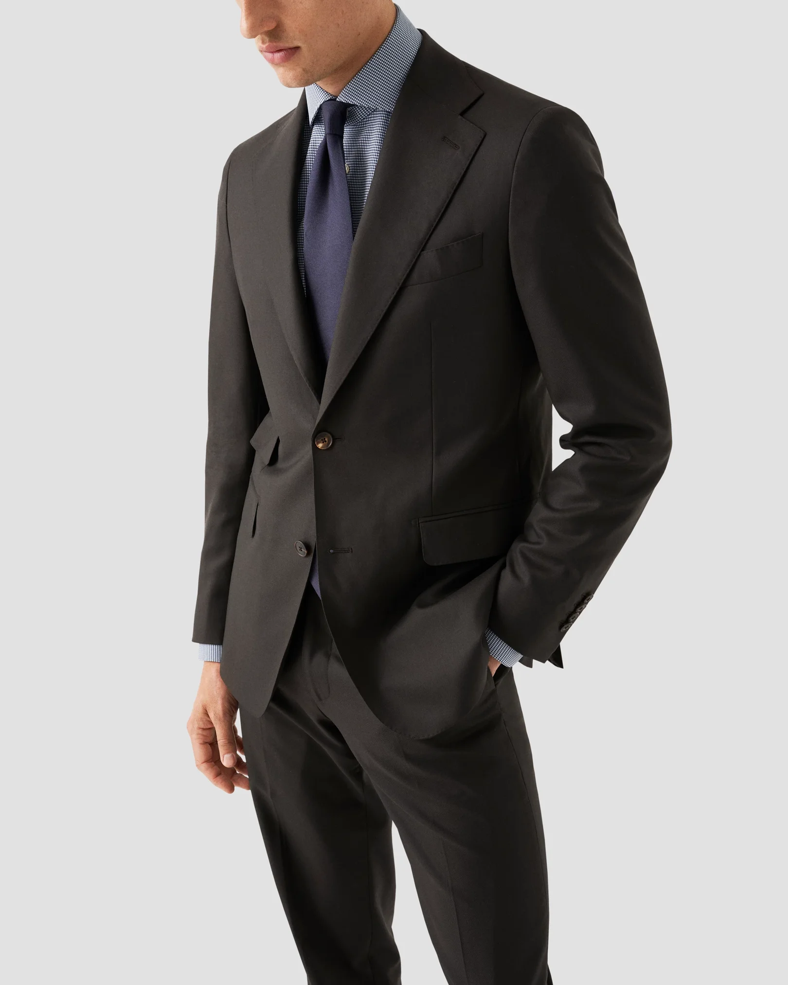 Eton - dark blue micro check four way strech shirt