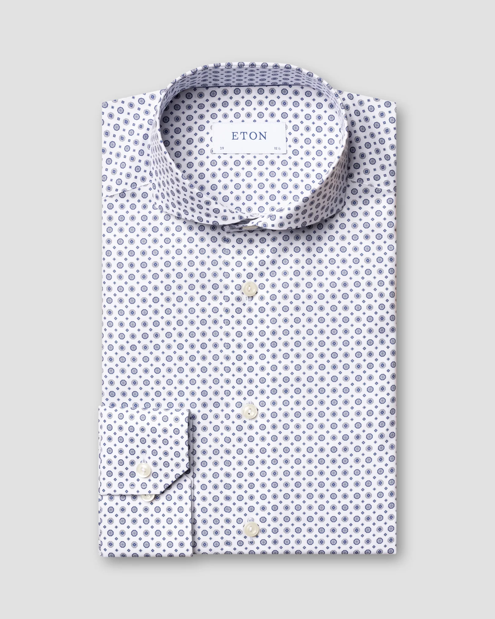 Eton - blue medallion print signature twill shirt extreme cut away