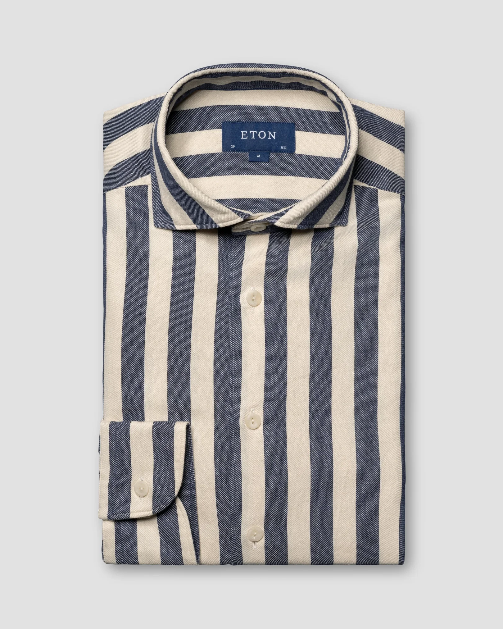 Eton - dark blue twill wide spread bengal striped