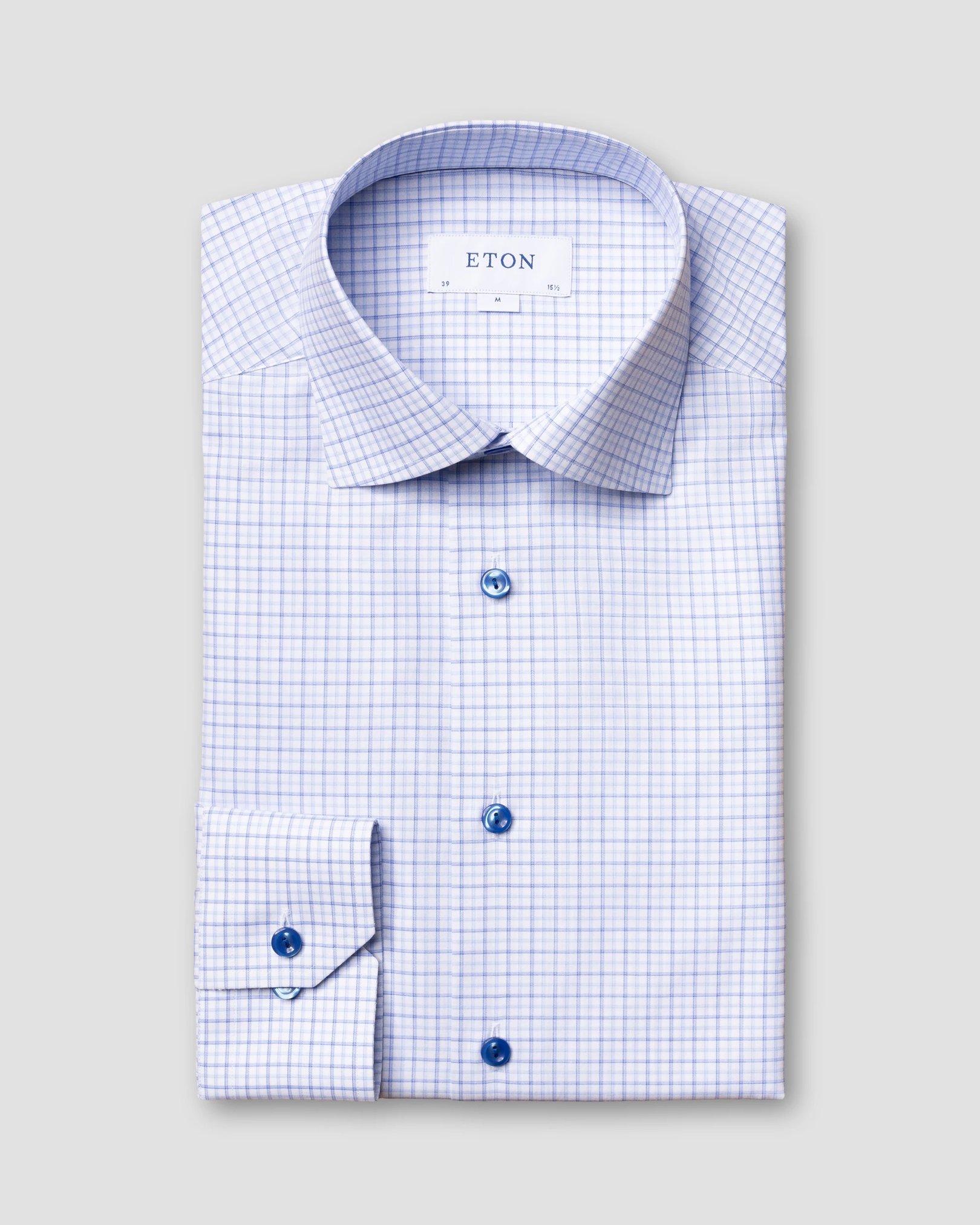 Eton - blue checked fine twill shirt