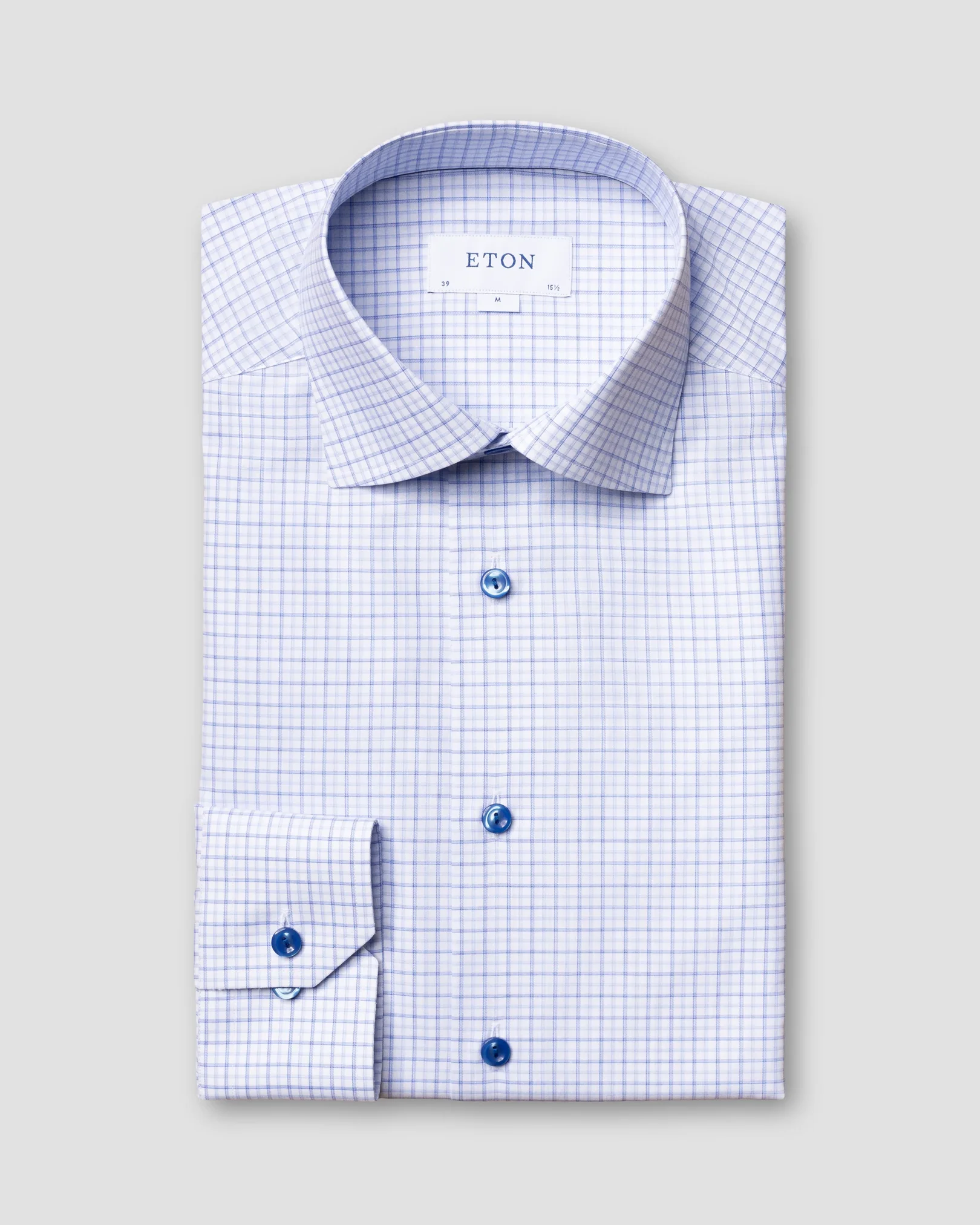 Eton - blue checked fine twill shirt