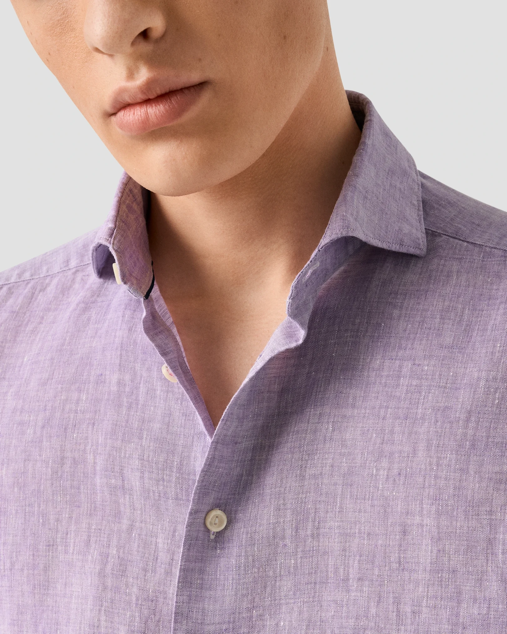 Eton - mid purple solid plain weave linen shirt