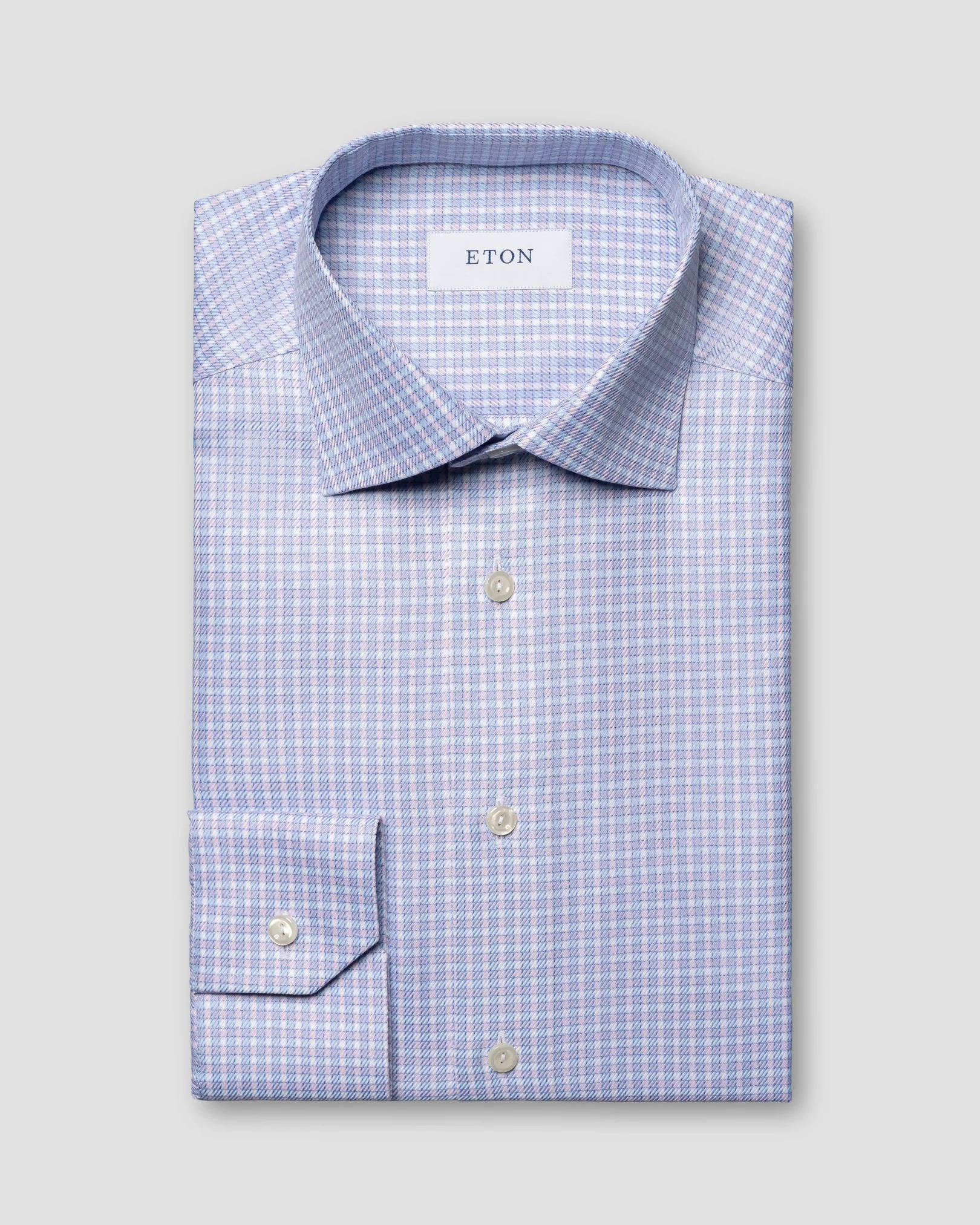 Eton - pink checked twill shirt