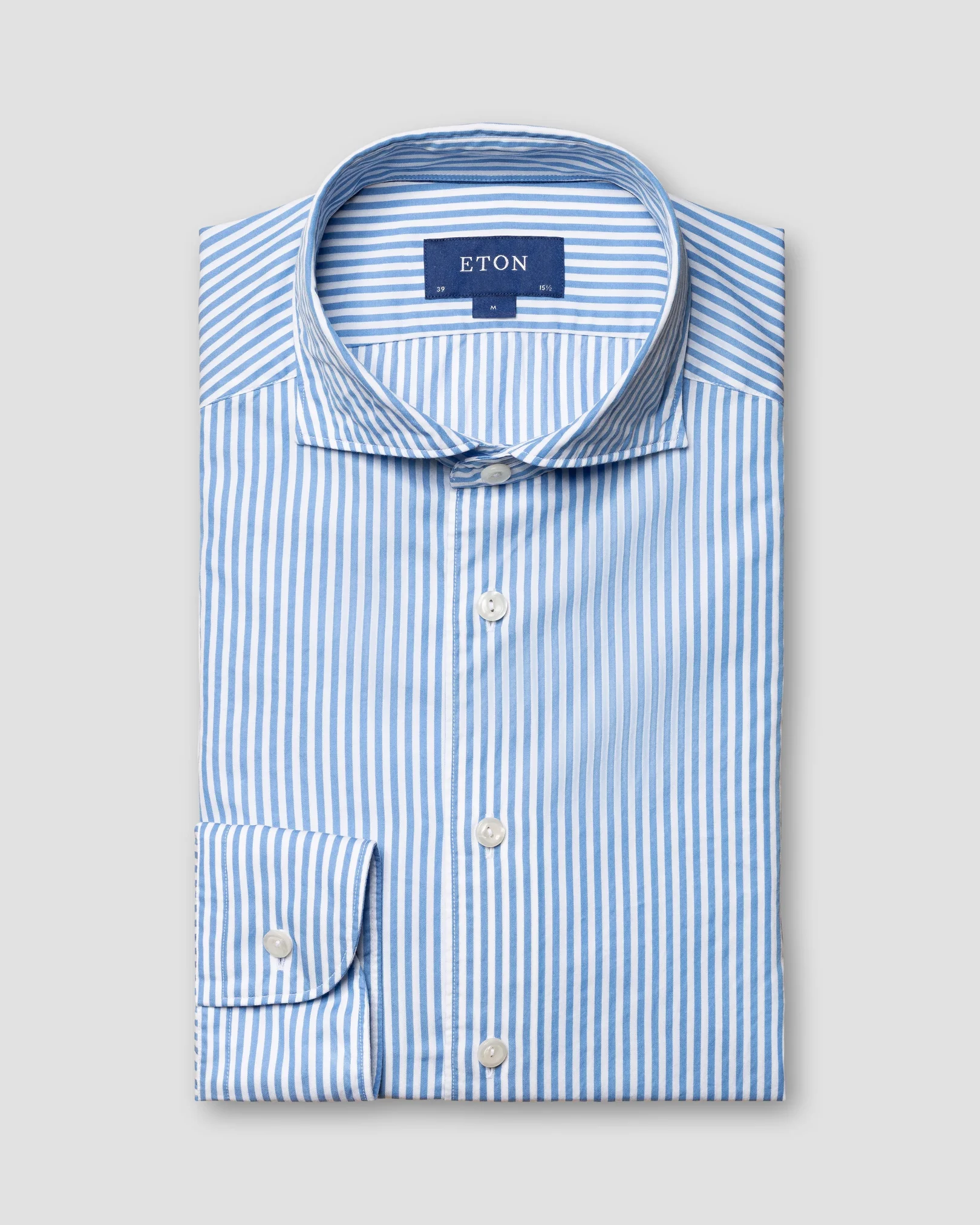 Eton - light blue twill striped cotton tencel