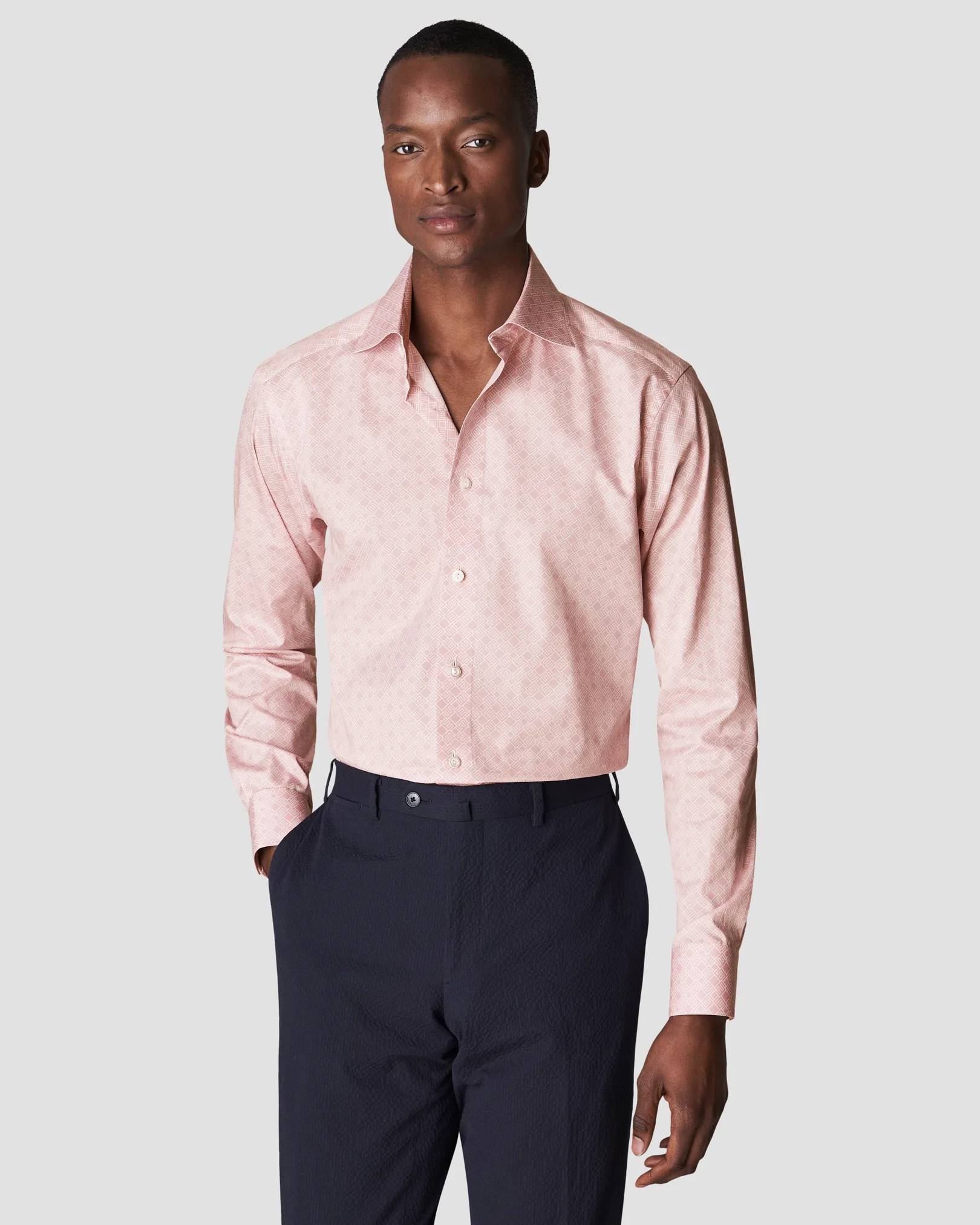 Eton - pink fine twill cutaway e print