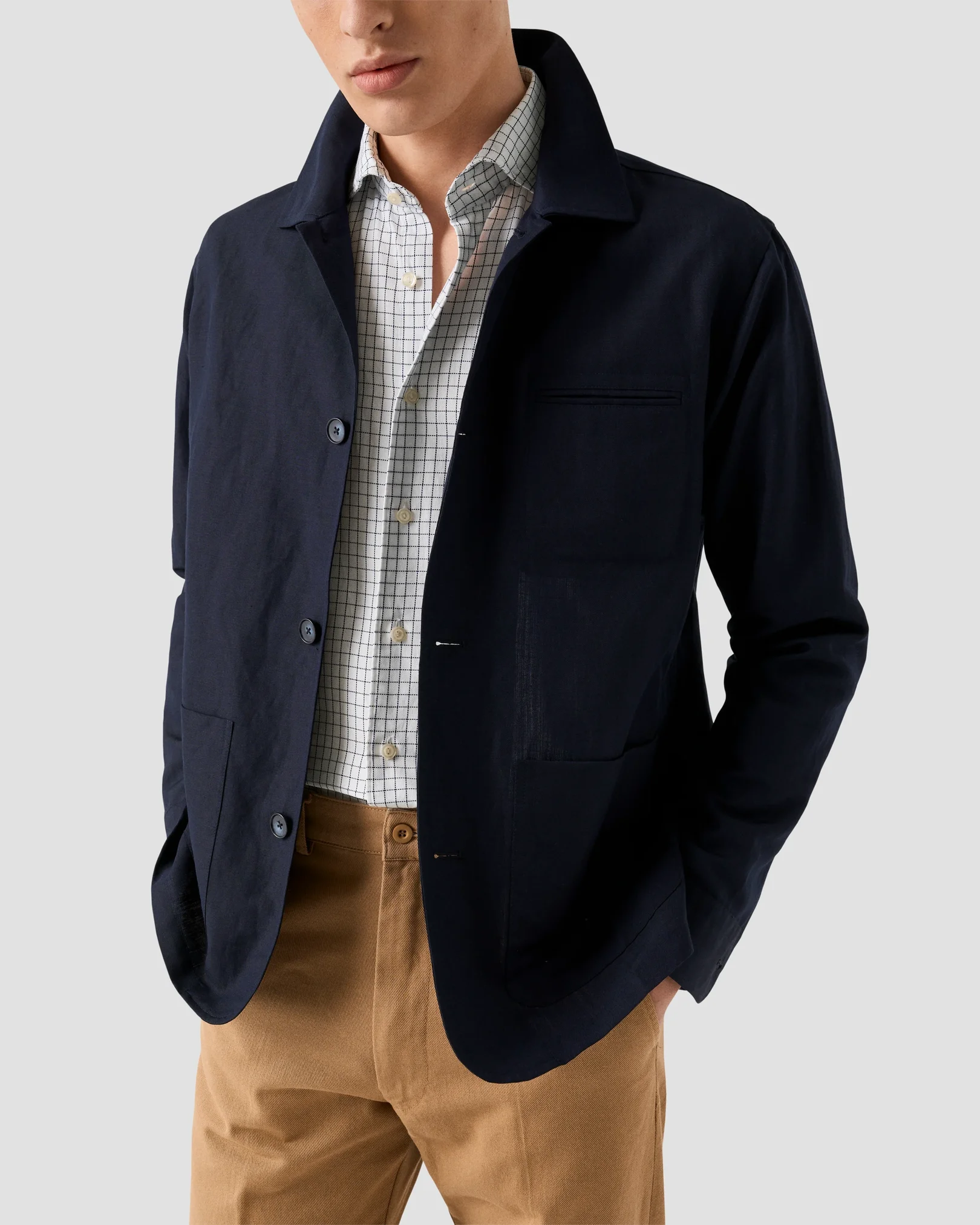Eton - check royal oxford shirt navy blue