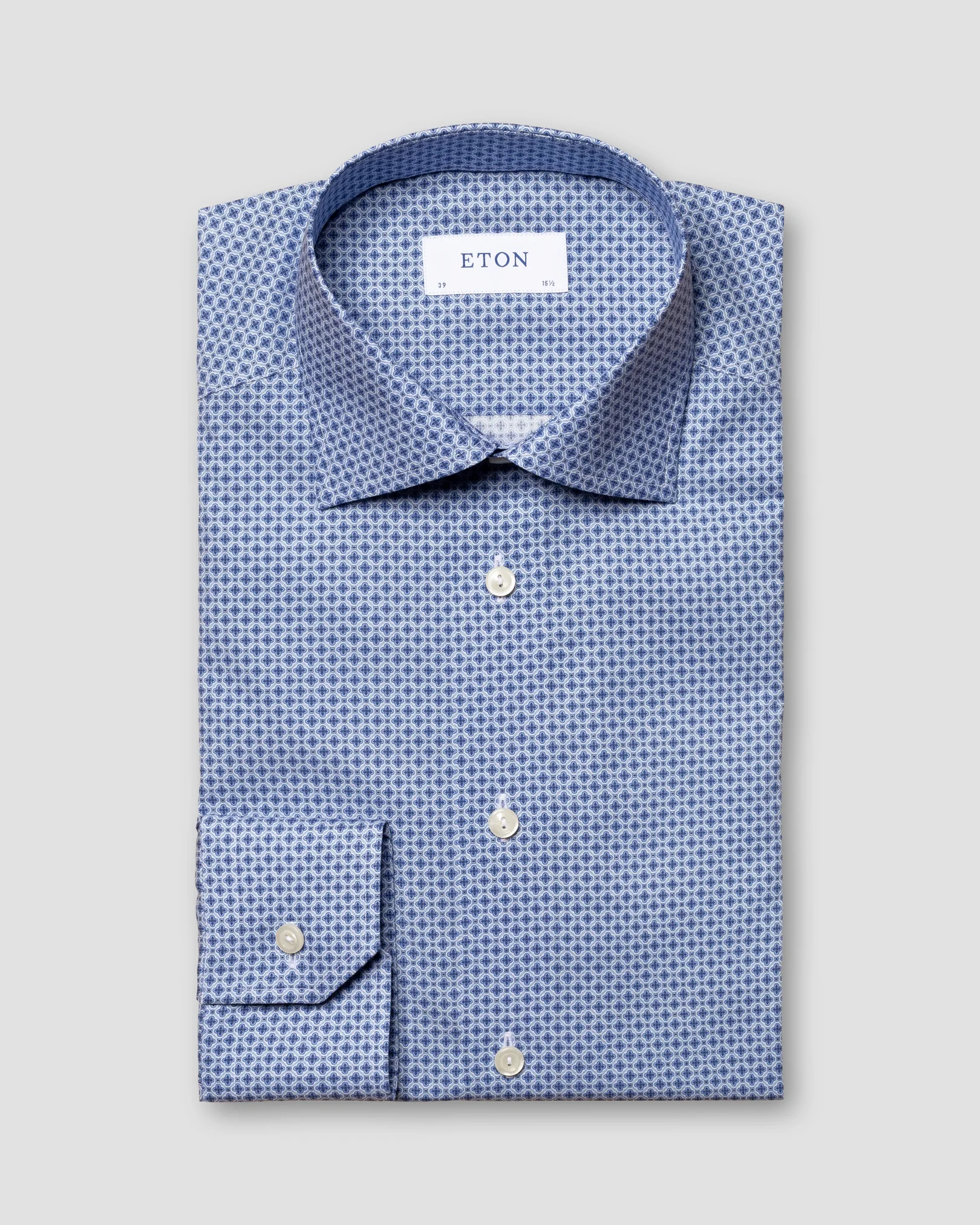 Eton - blue geometric print fine twill shirt