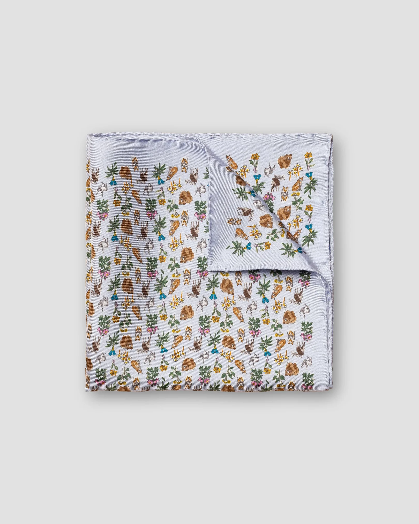 Eton - light blue flora and fauna print silk pocket square