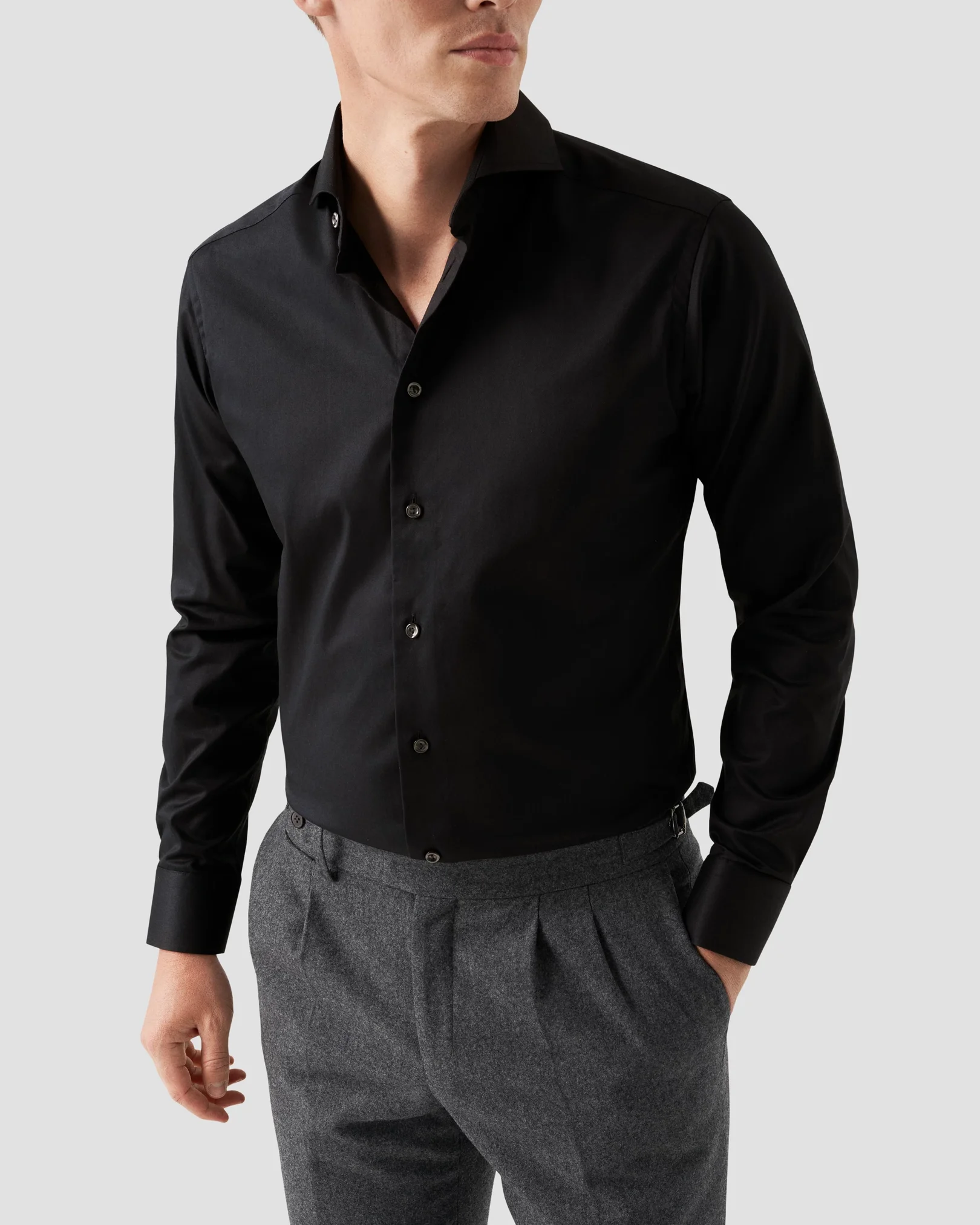Eton - black twill stretch shirt extreme cut away