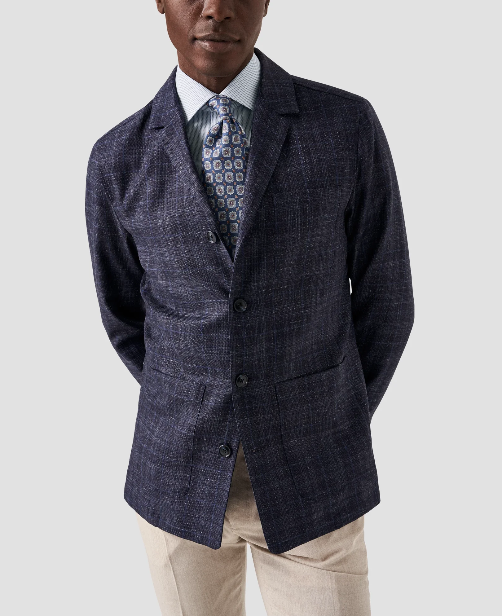 Eton - mid blue micro printed poplin