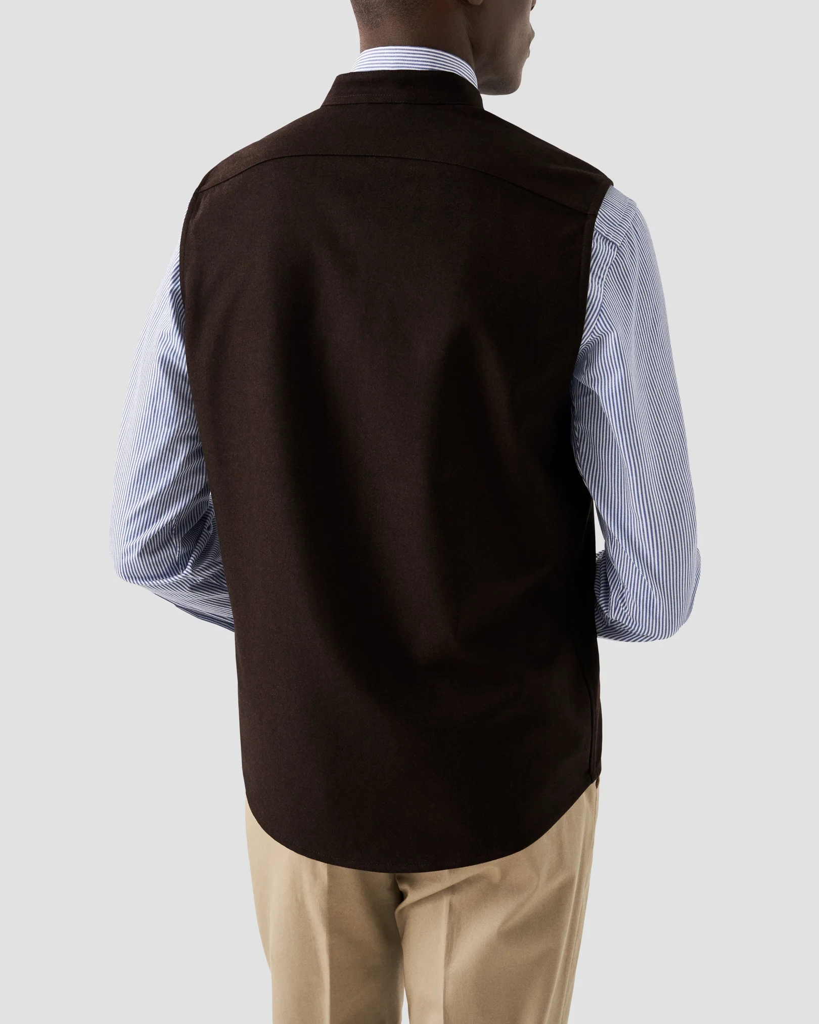 Eton - dark brown heavy flannel stand collar low no cuff vest