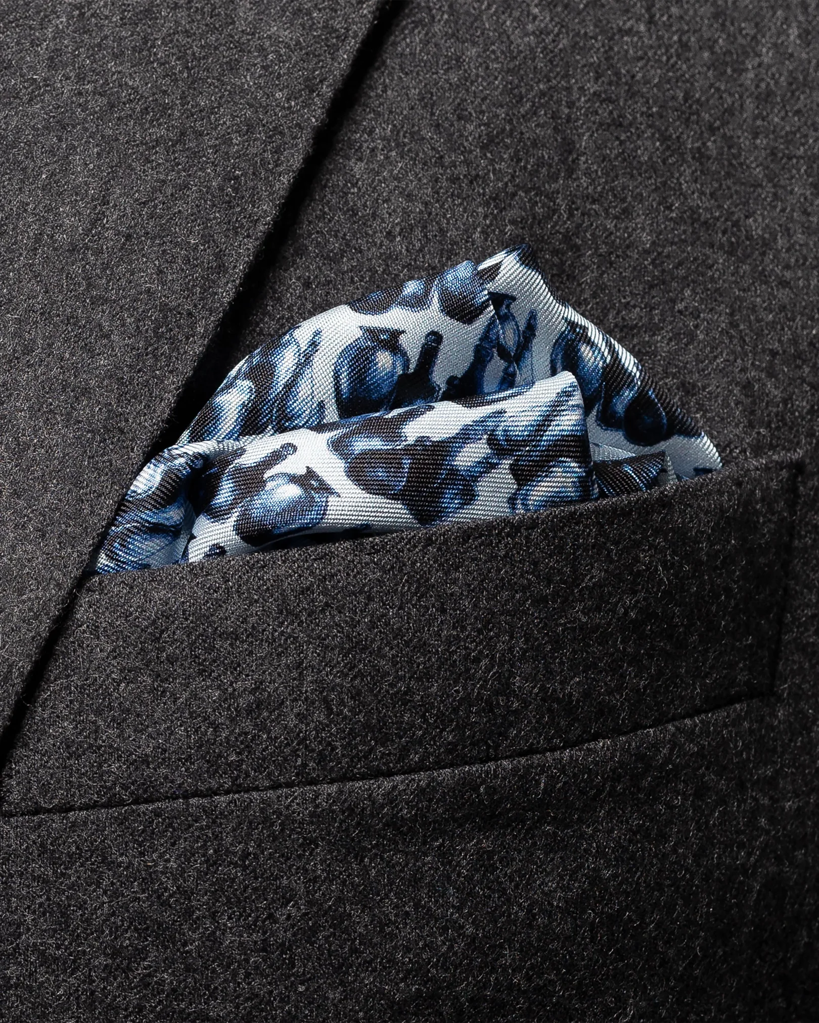 Eton - blue glass bottles print silk pocket square