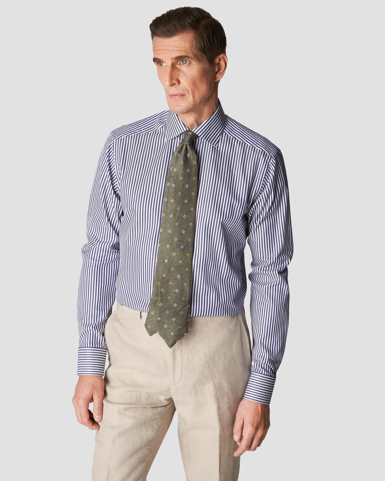 Eton - dark blue signature twill cutaway classic stripes