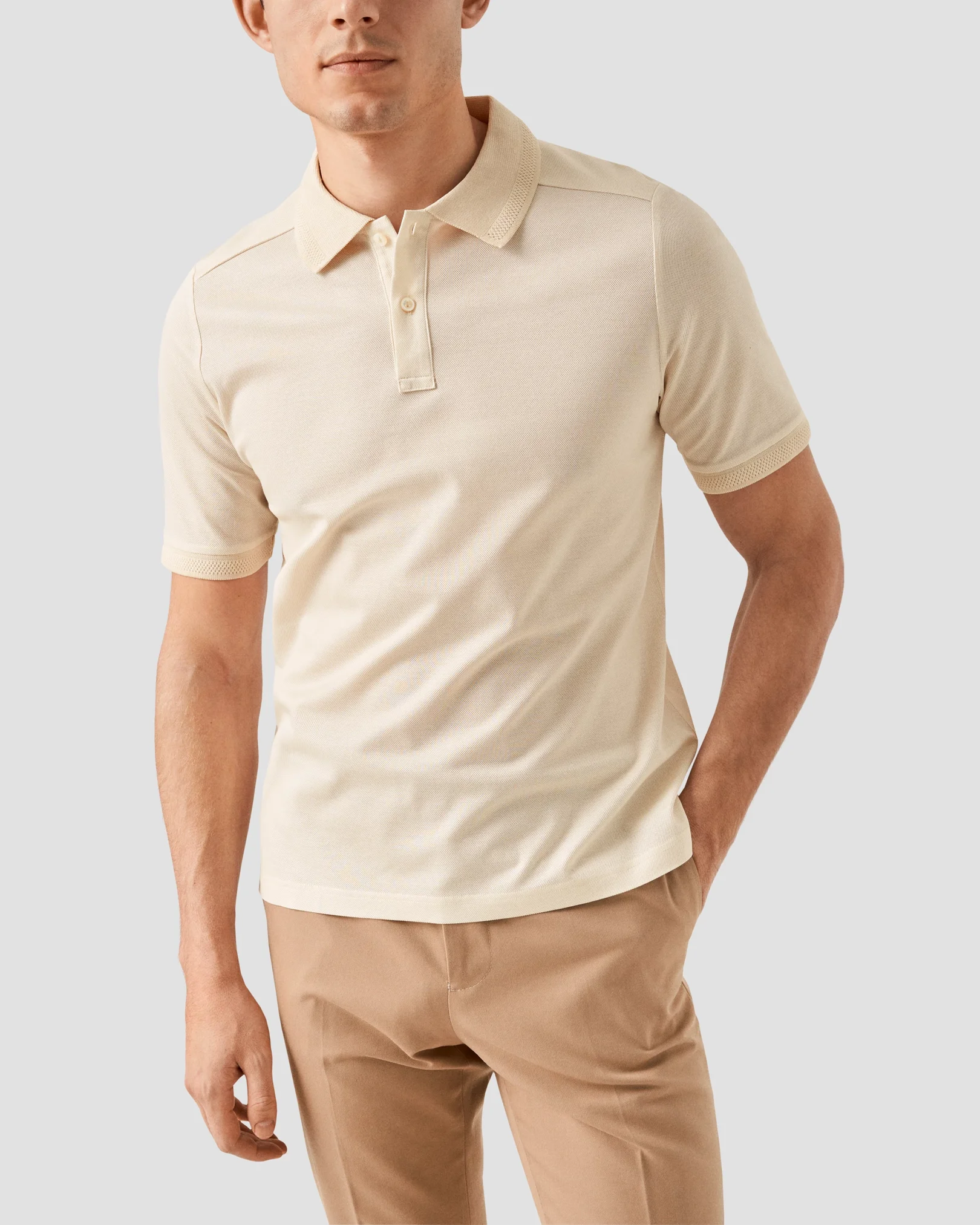 Eton - off white knitted collar short sleeve regular fit