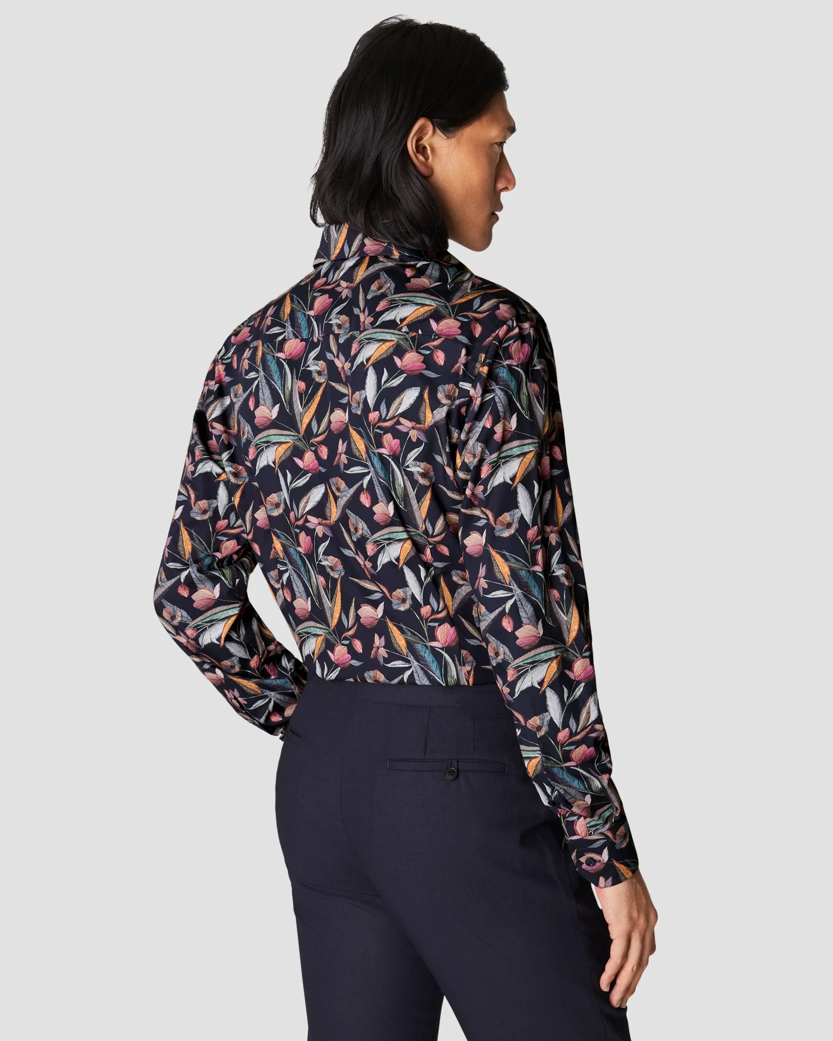Eton - navy blue signature twill print cutaway