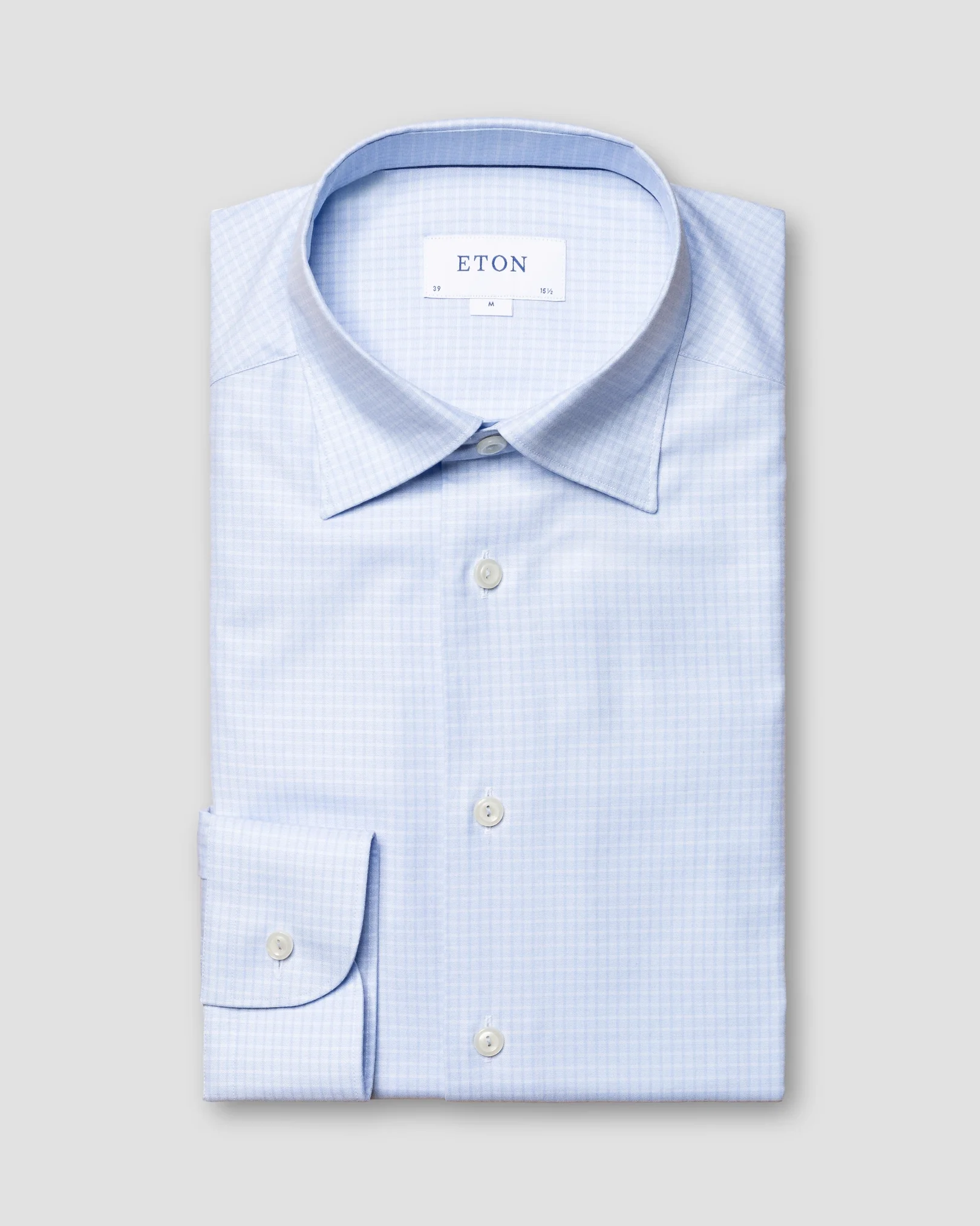 Eton - checked light blue twill button under