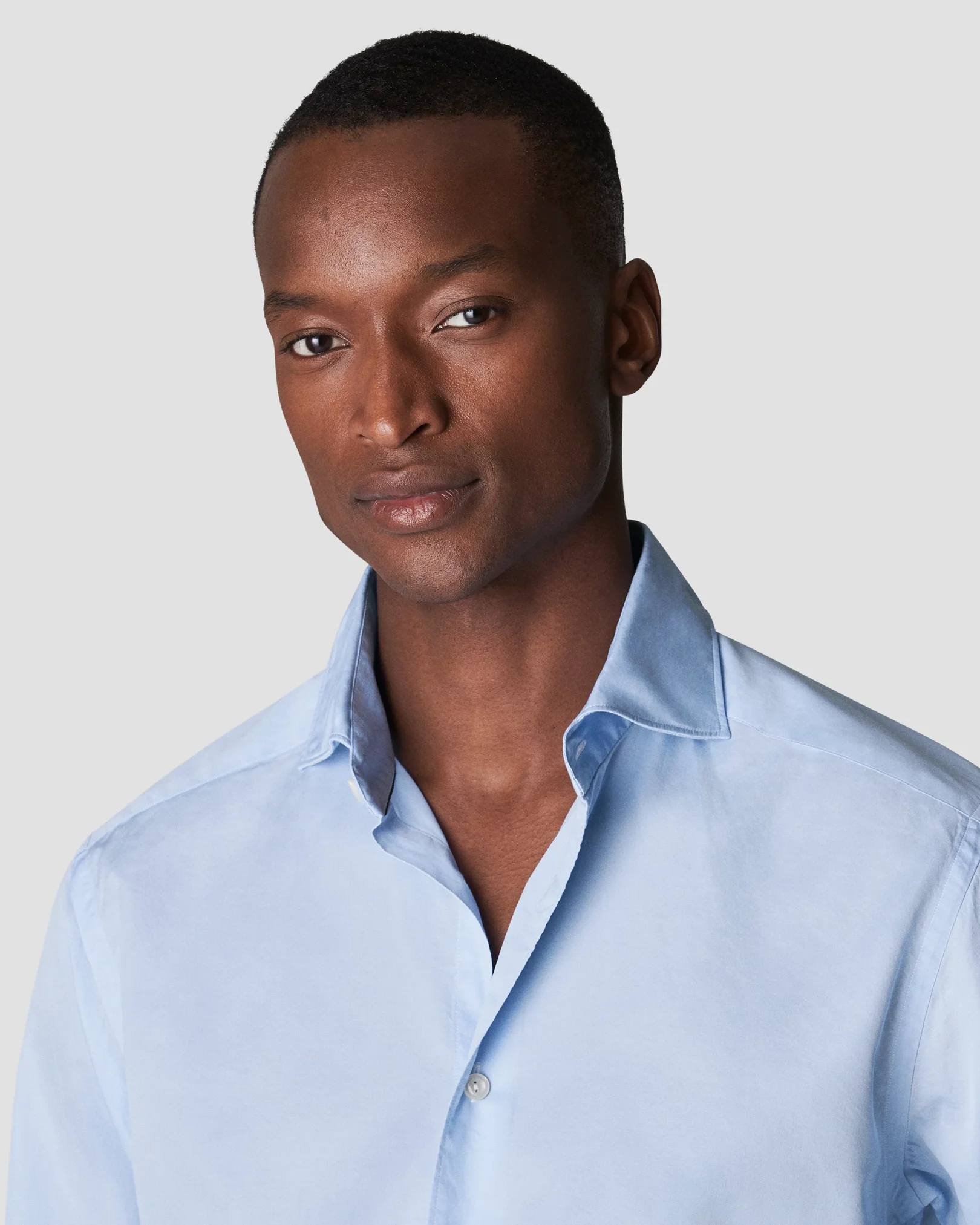 Eton - light blue twill cotton tencel blend