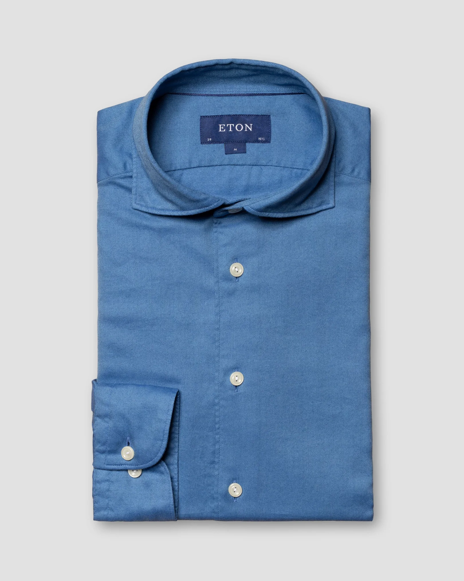 Eton - light blue cotton tencel flannel wide spread single rounded contemporary soft
