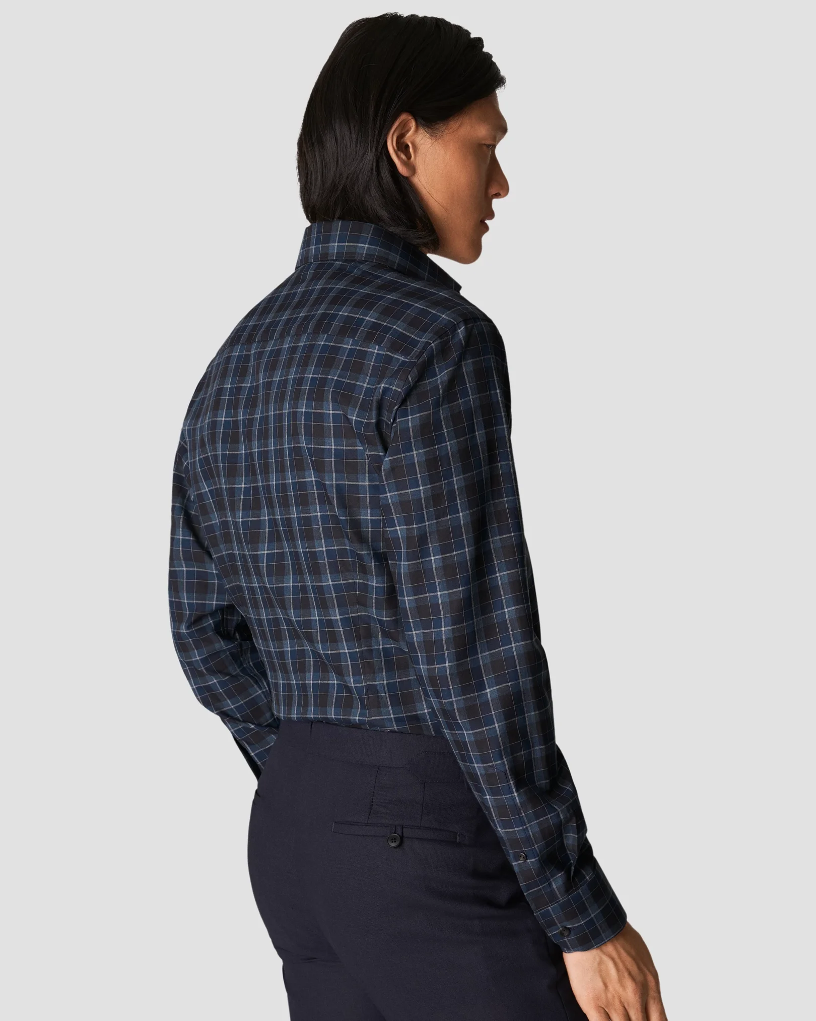 Eton - navy blue flannel shirt wide spread