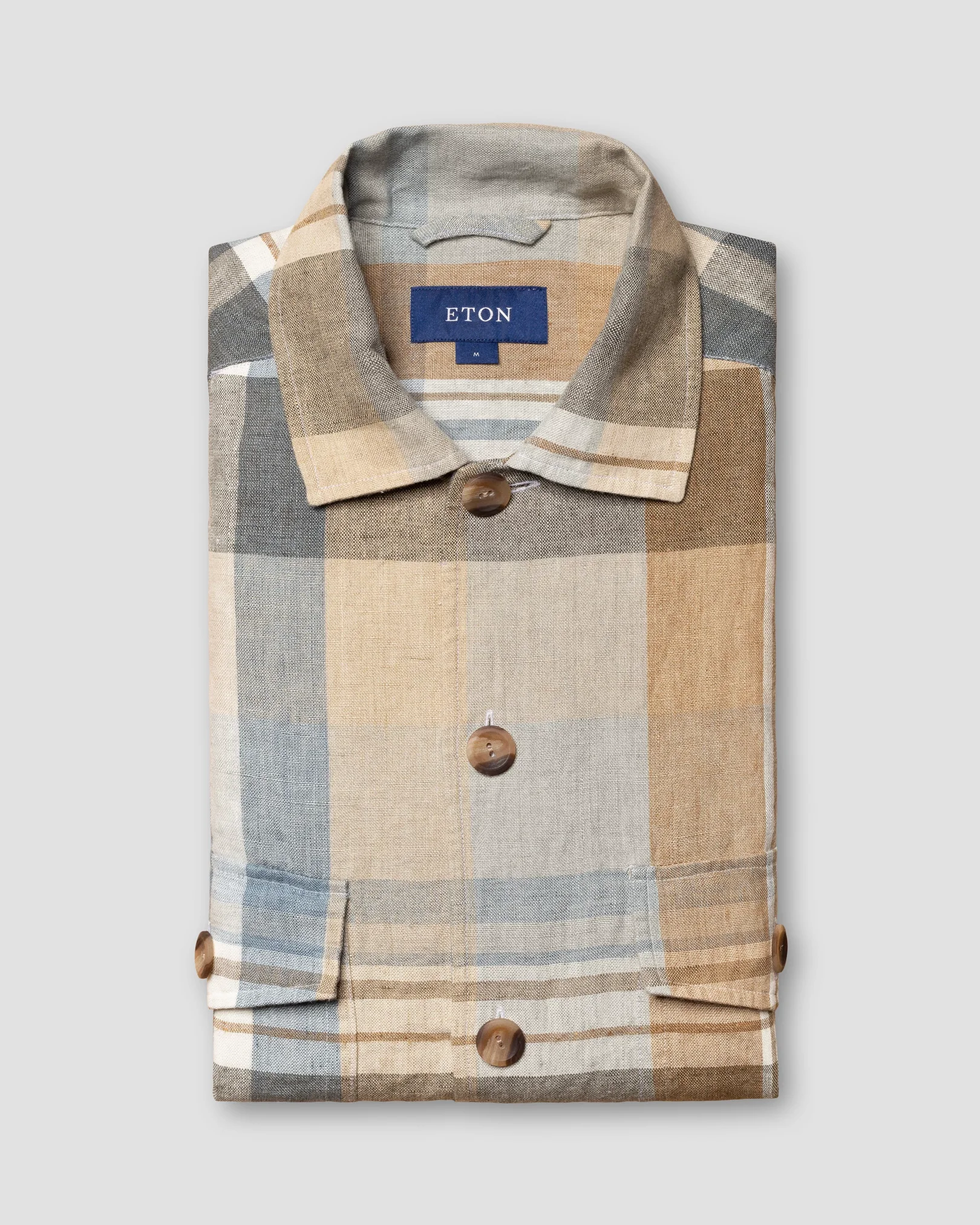 Eton - beige linen twill turn down single cuff pointed strap regular