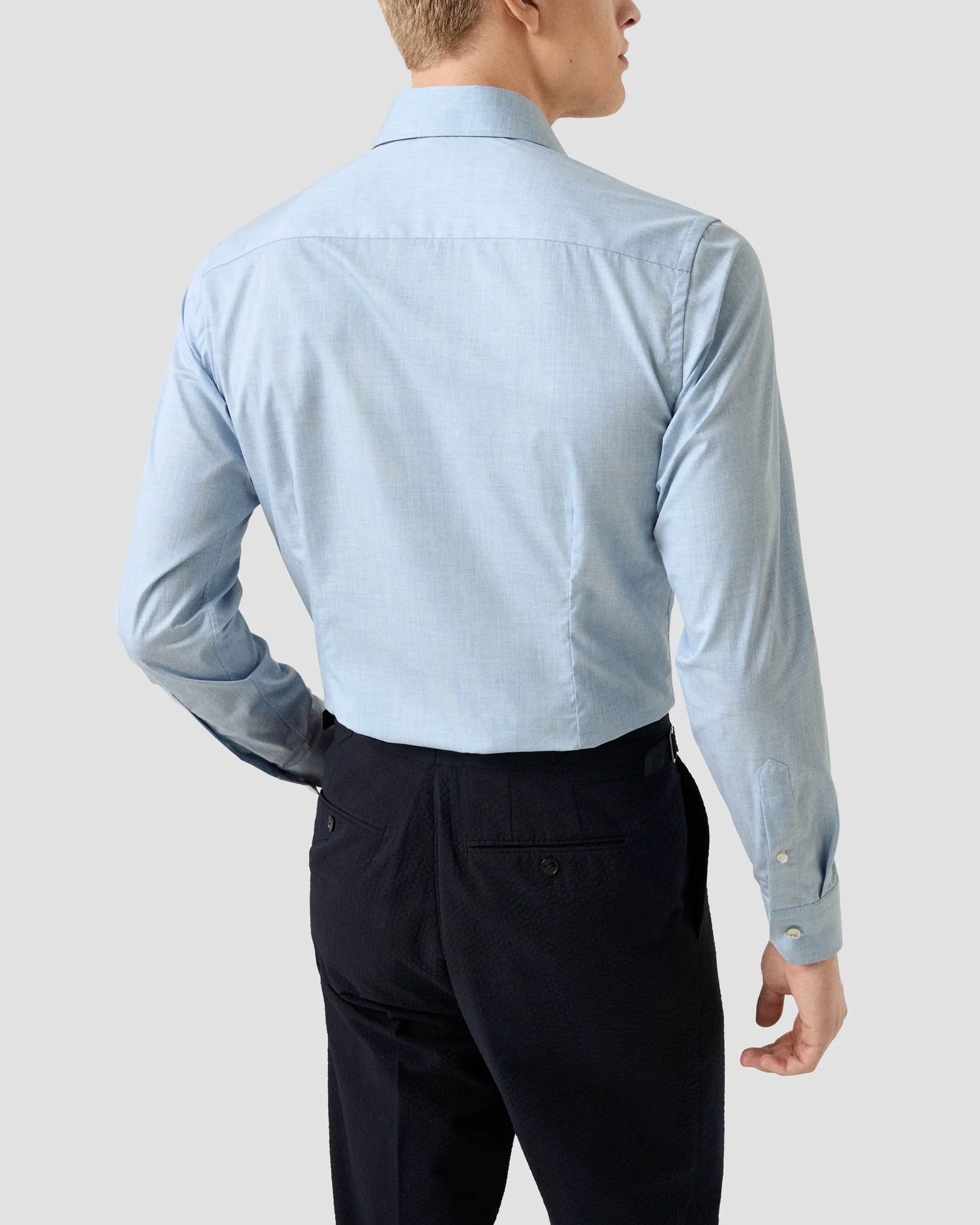 Eton - light blue solid fine twill shirt cutaway