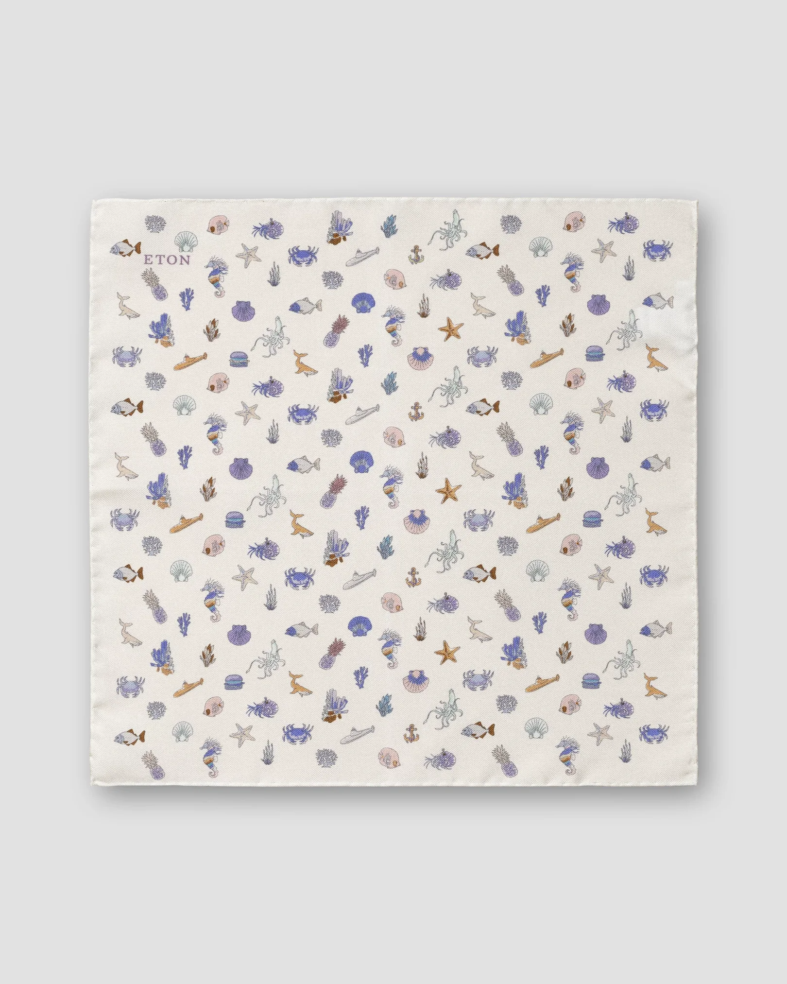 Eton - brown seahorse print silk pocket square