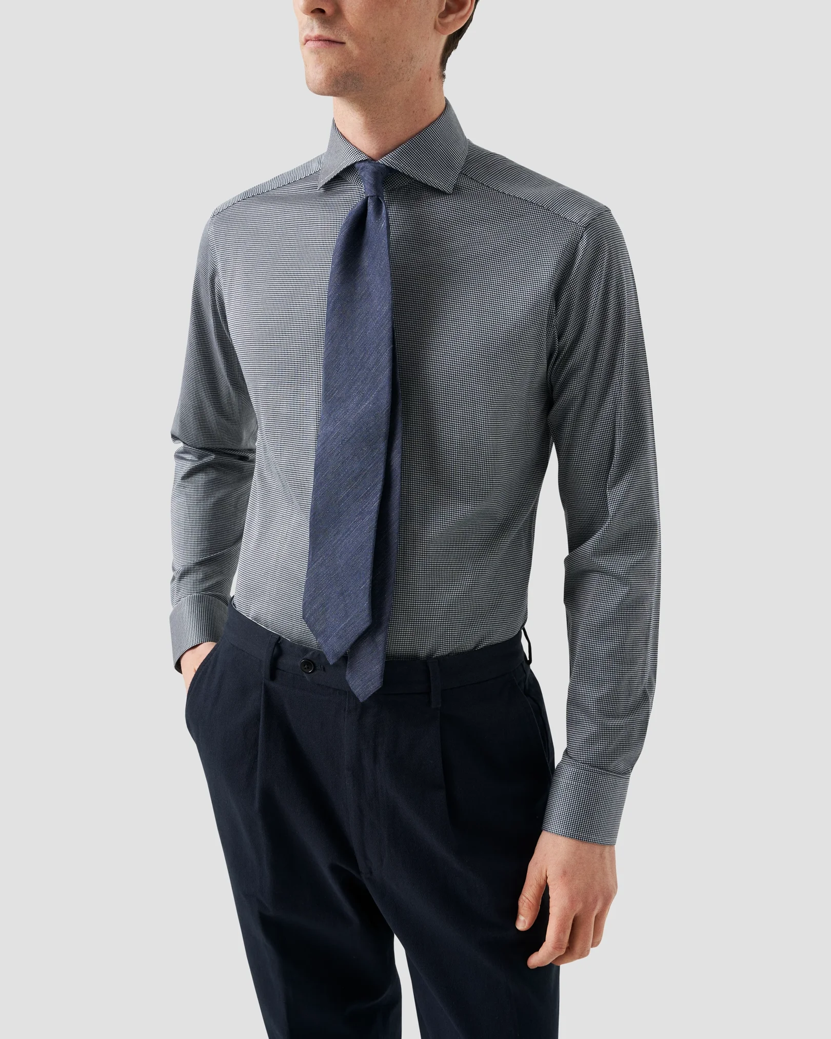 Eton - dark blue micro checked knit king