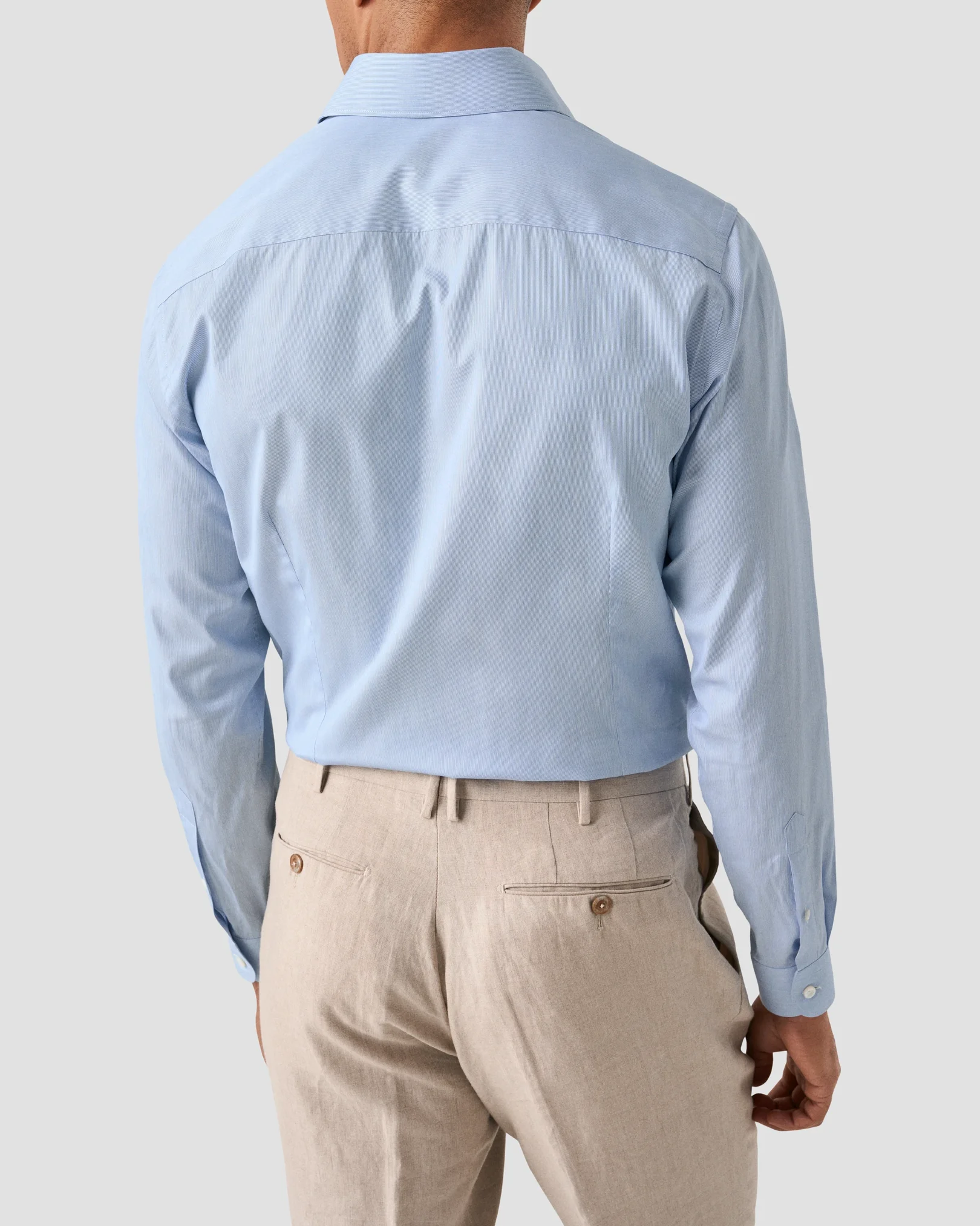 Eton - light blue cotton and silk fine stripe shirt