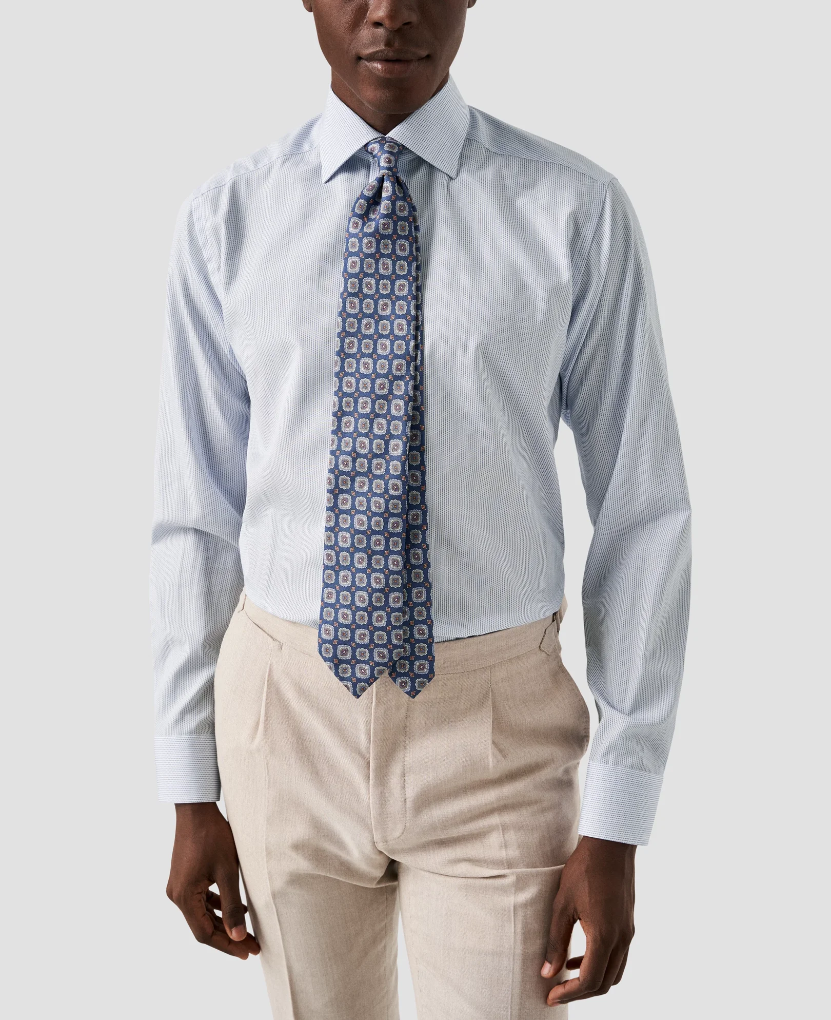 Eton - mid blue micro printed poplin