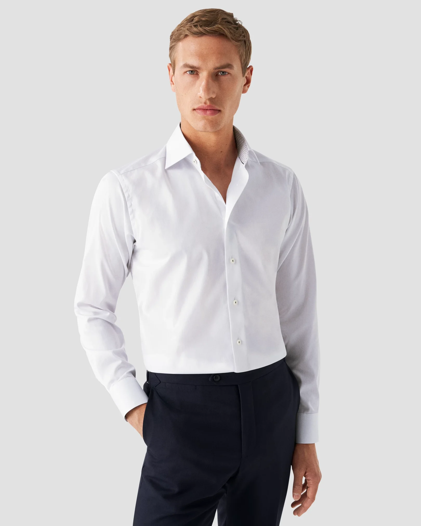Eton - white signature twill contrast collar