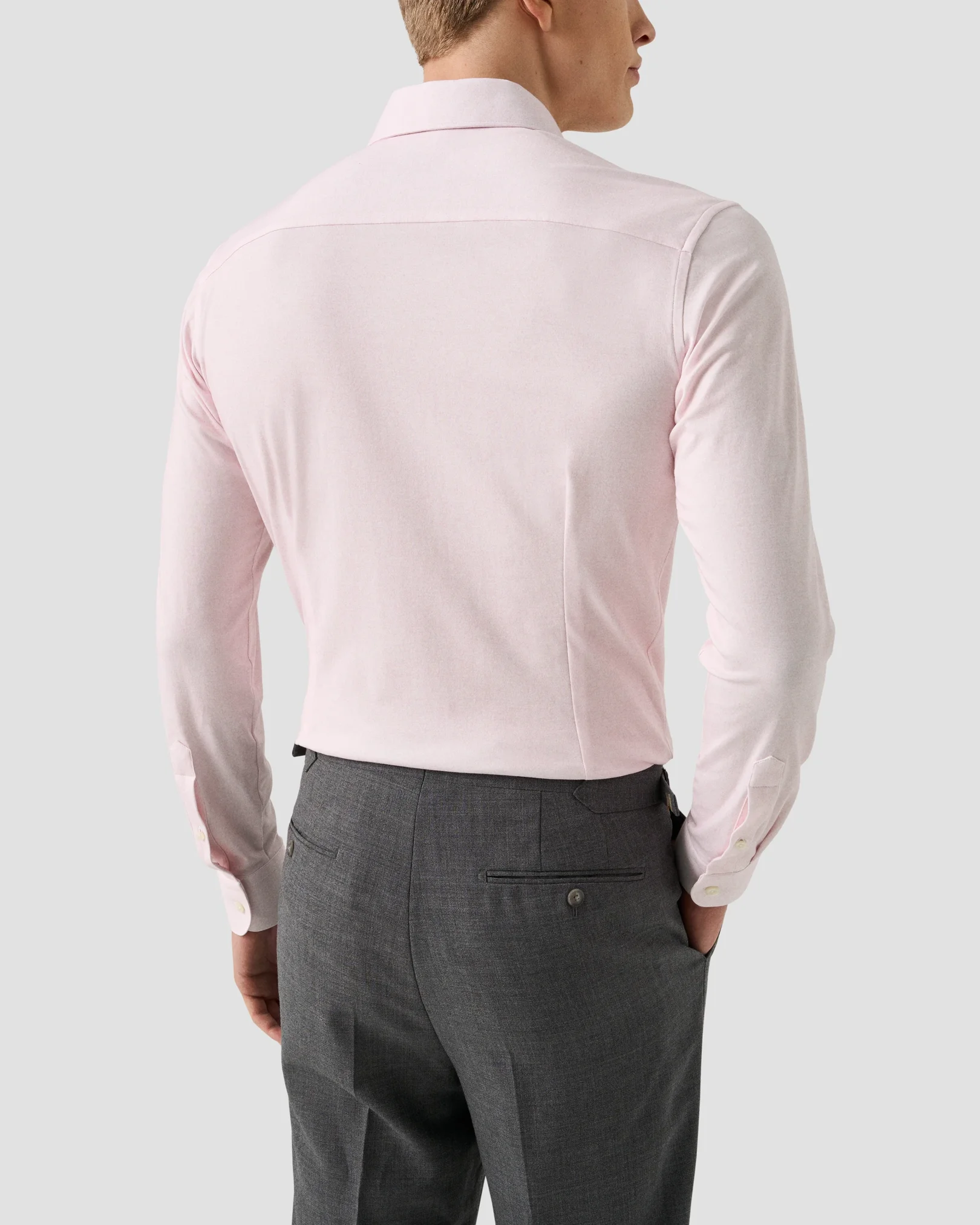 Eton - pink solid cotton four way stretch shirt