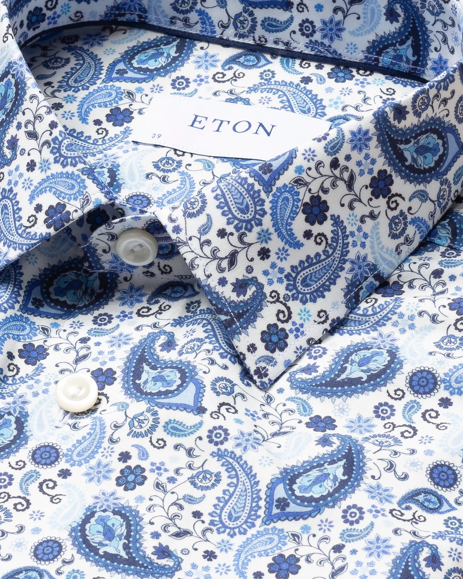 Eton - blue paisley poplin shirt pointed