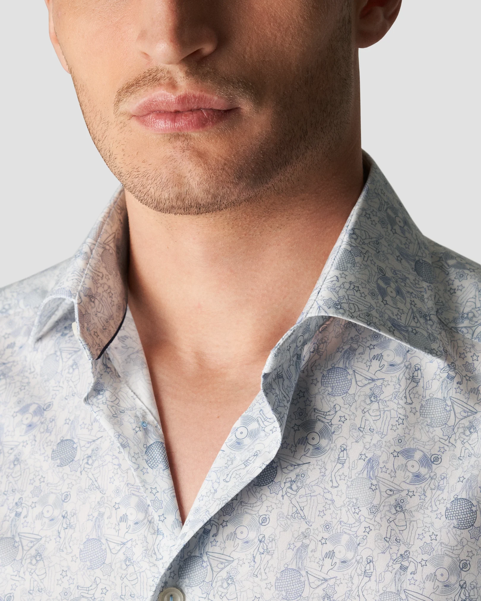 Eton - light blue signature twill print cut away single contemporary
