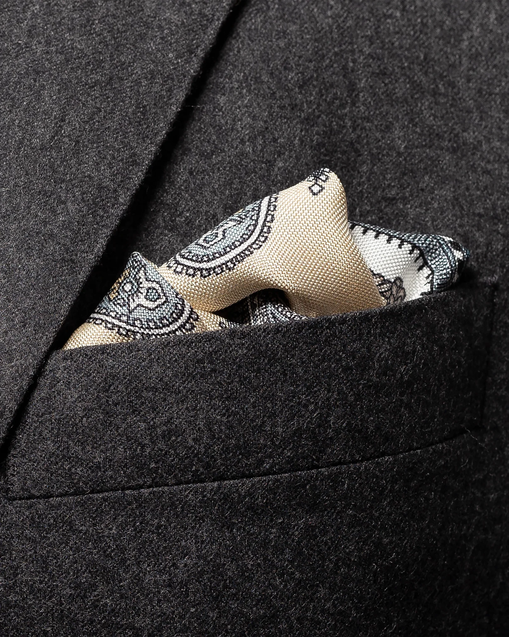 Eton - black paisley silk pocket square