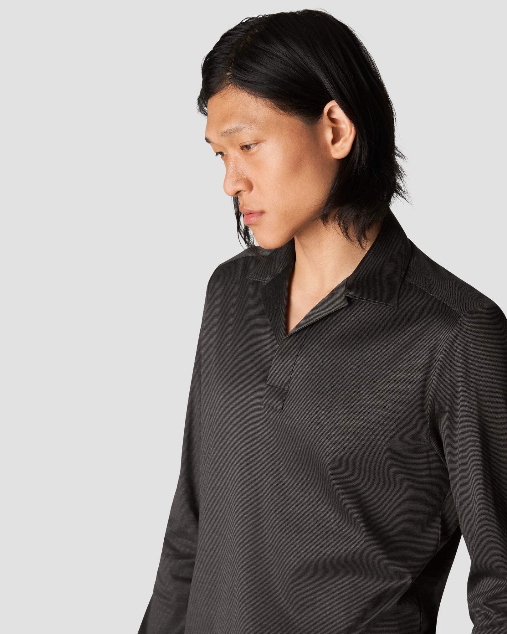 Eton - black interlock jersey open collar