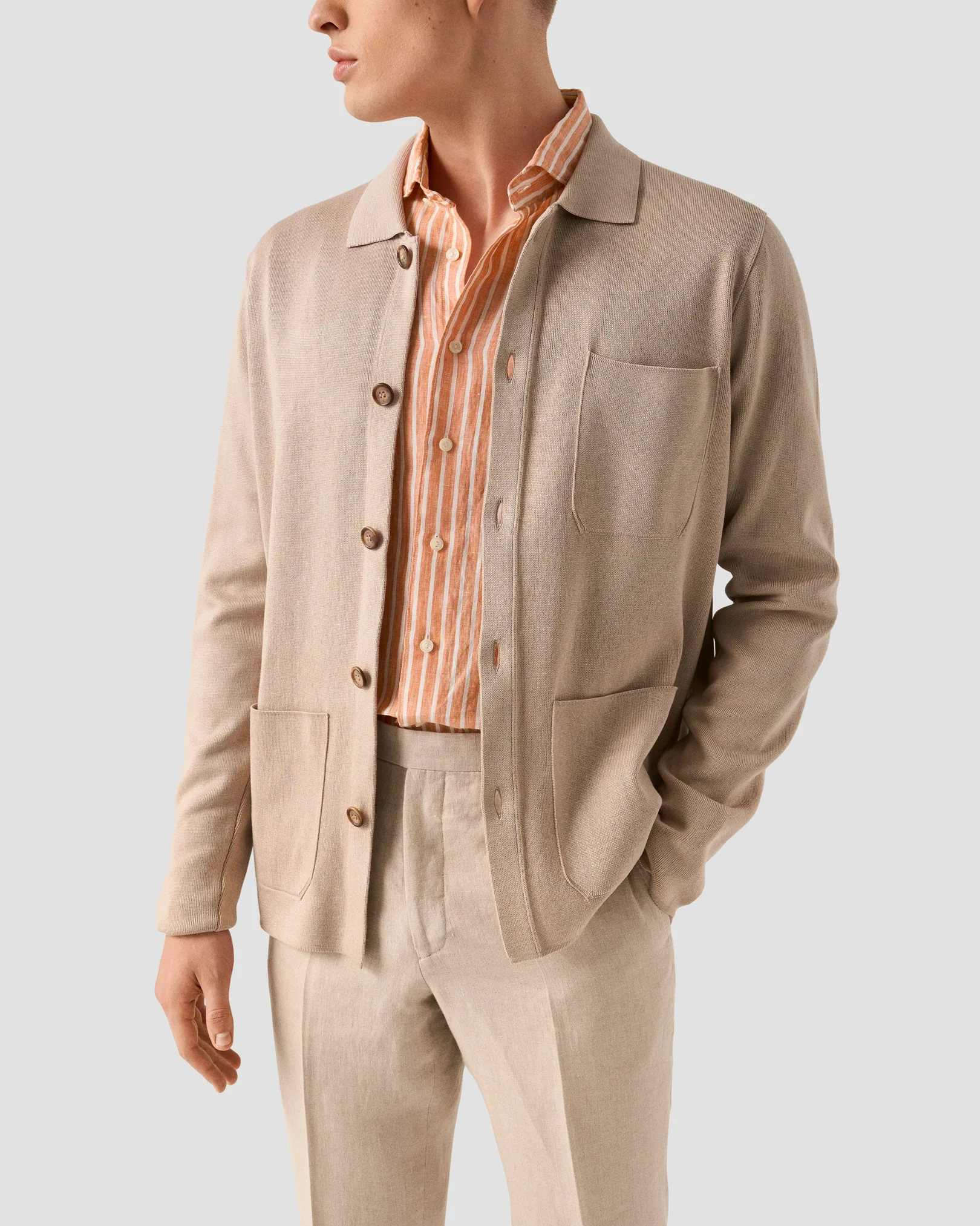 Eton - orange striped linen shirt