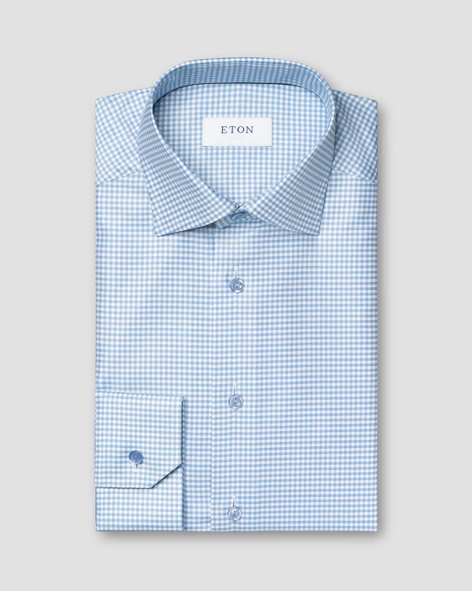 Eton - light blue checked lyocell shirt
