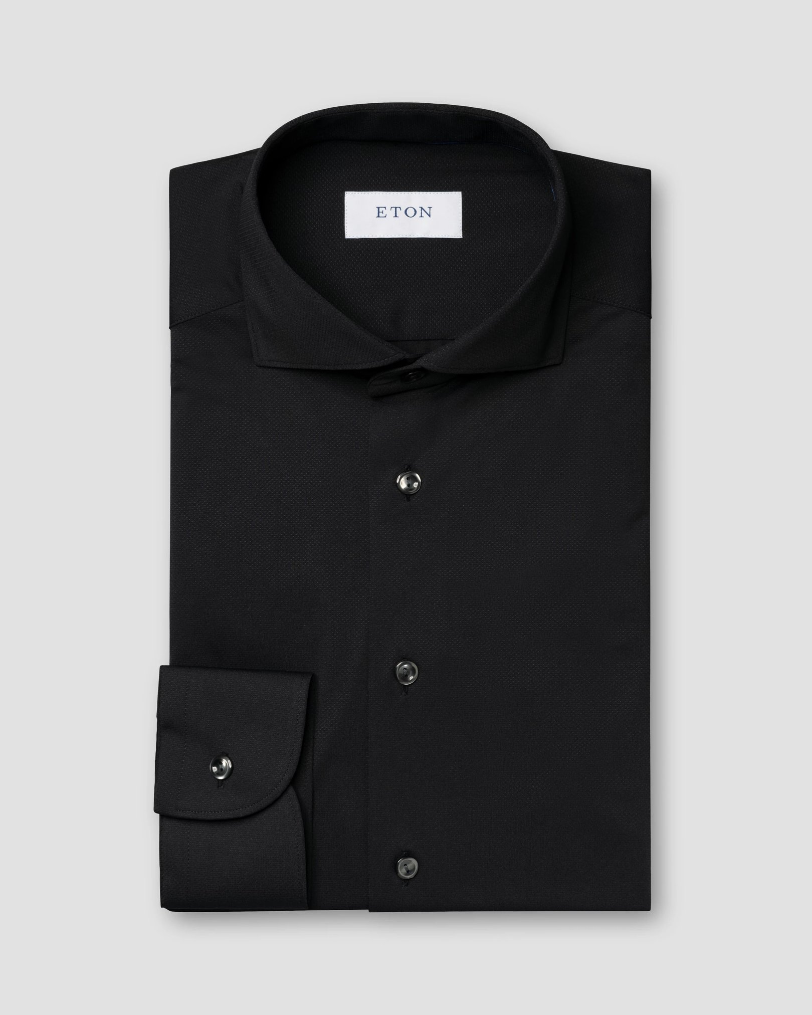 Eton - black solid four way strech shirt