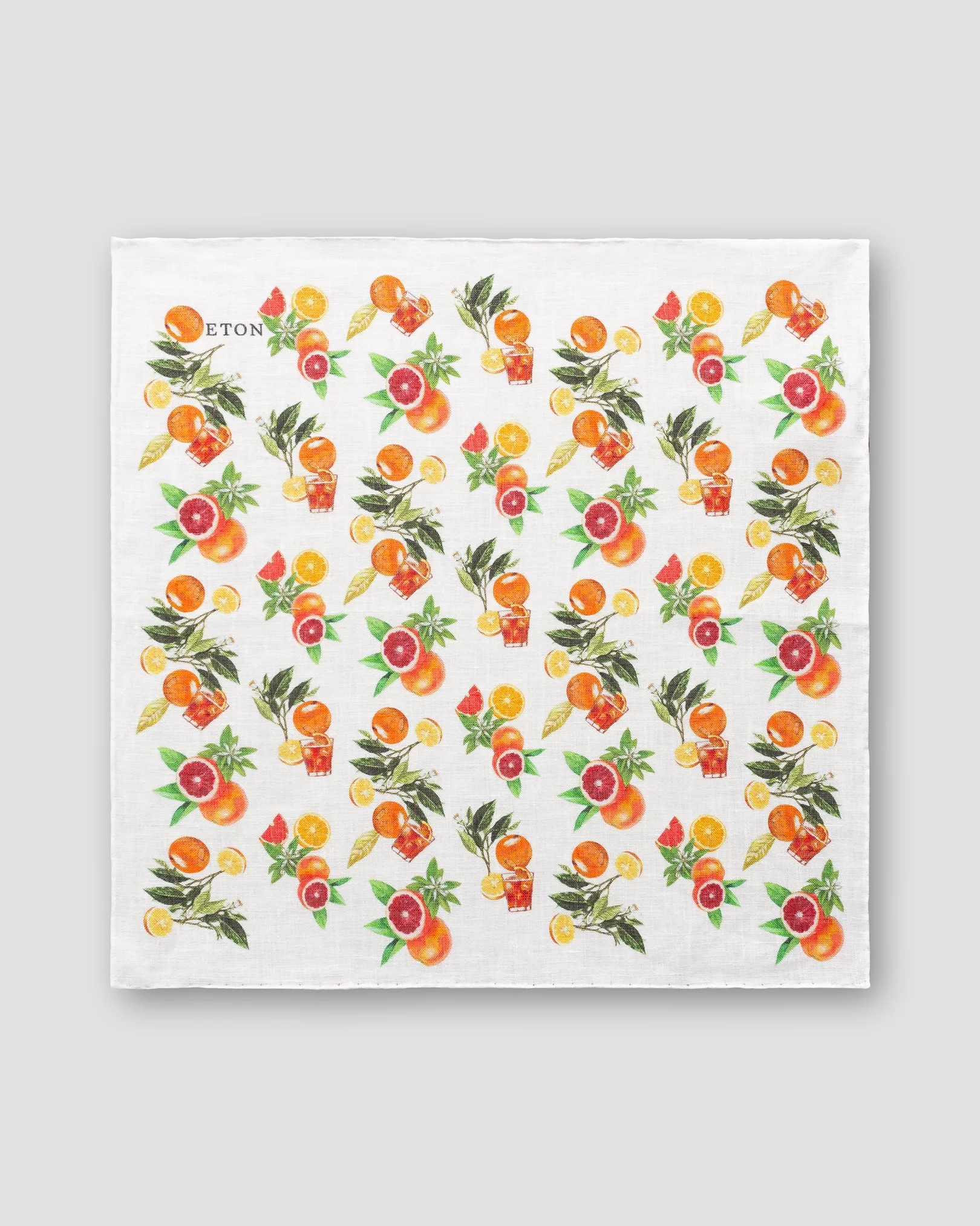 Eton - white oranges print linen pocket square