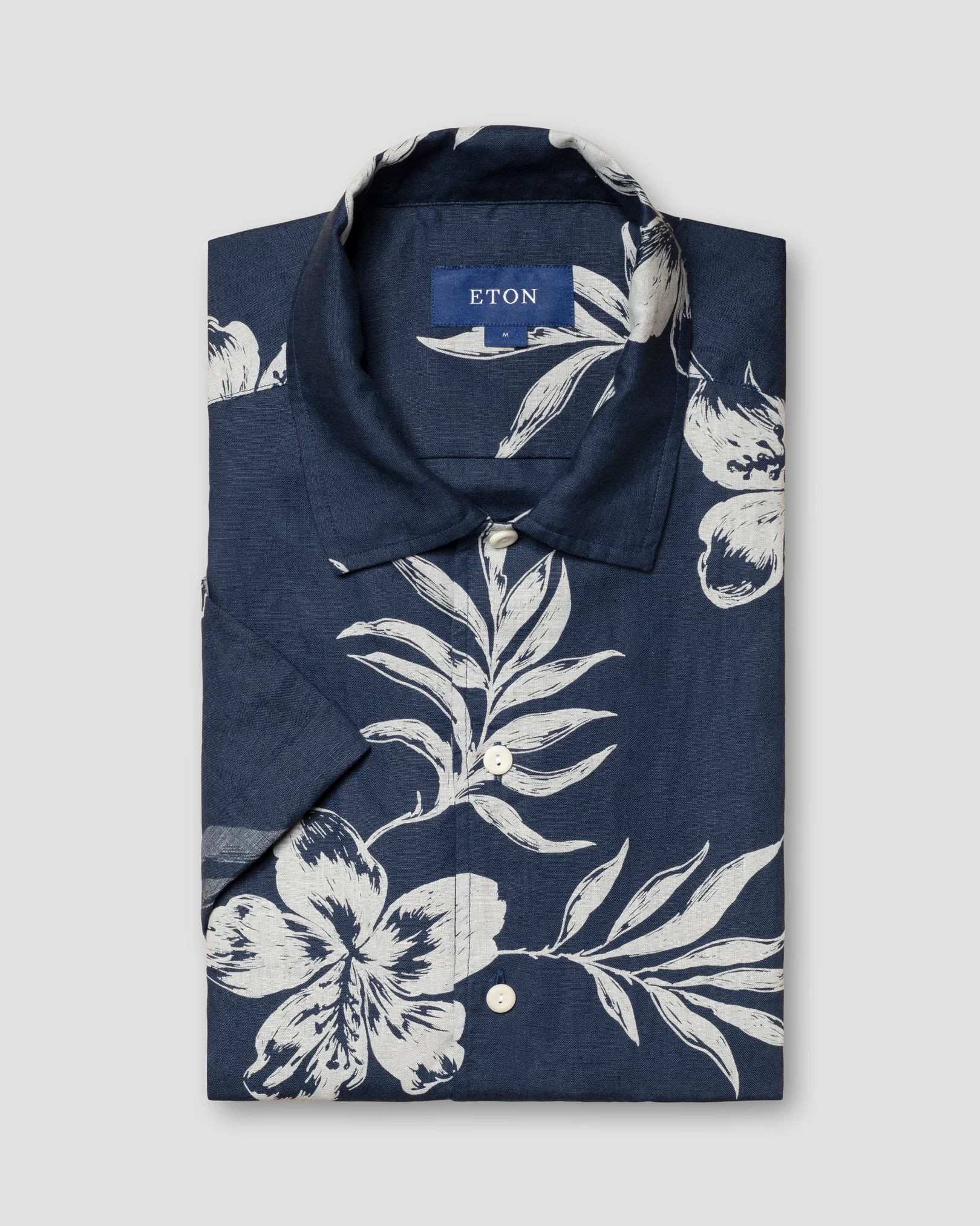Eton - mid blue linen resort folded short sleeve regular