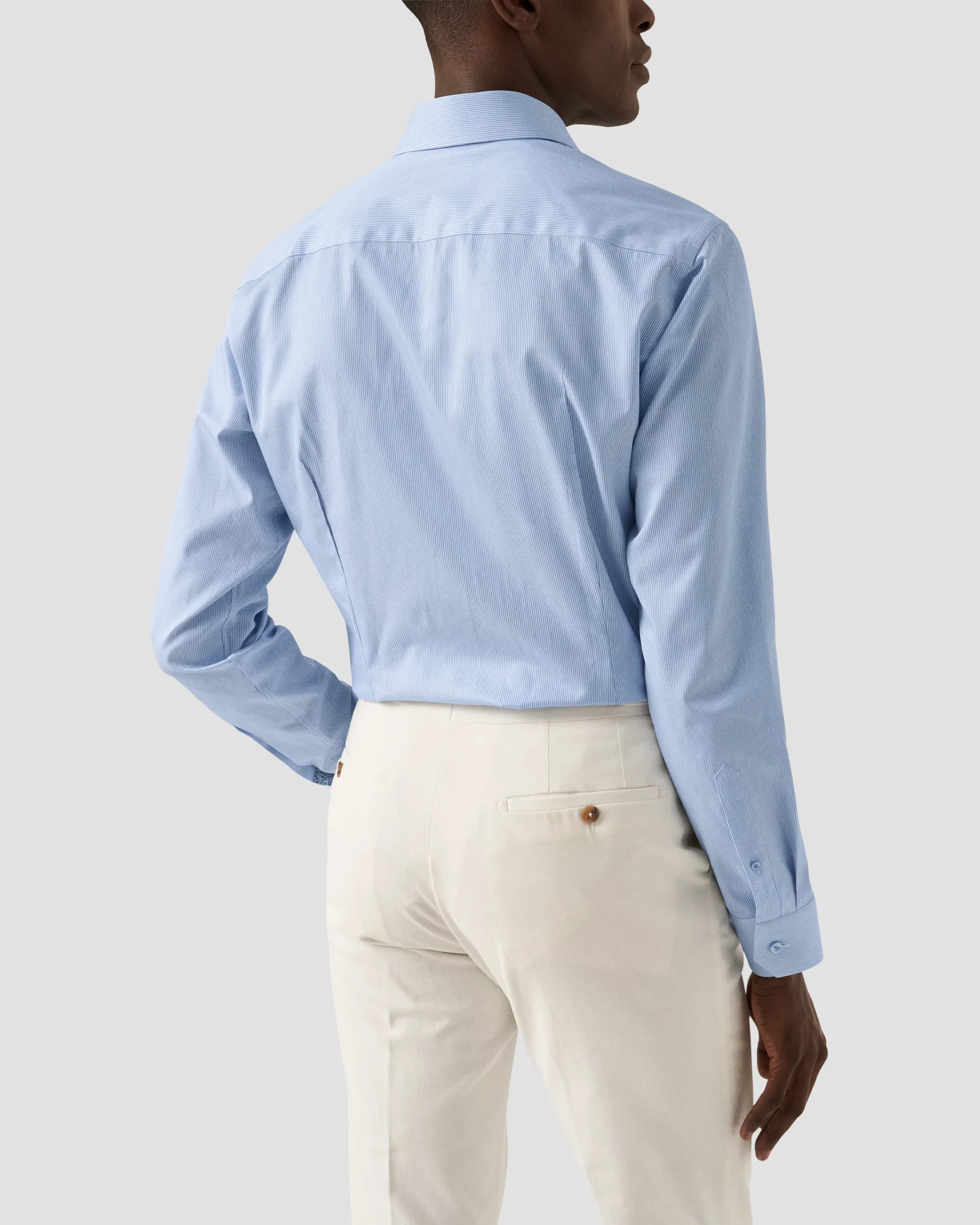 Eton - light blue striped floral contrast shirt
