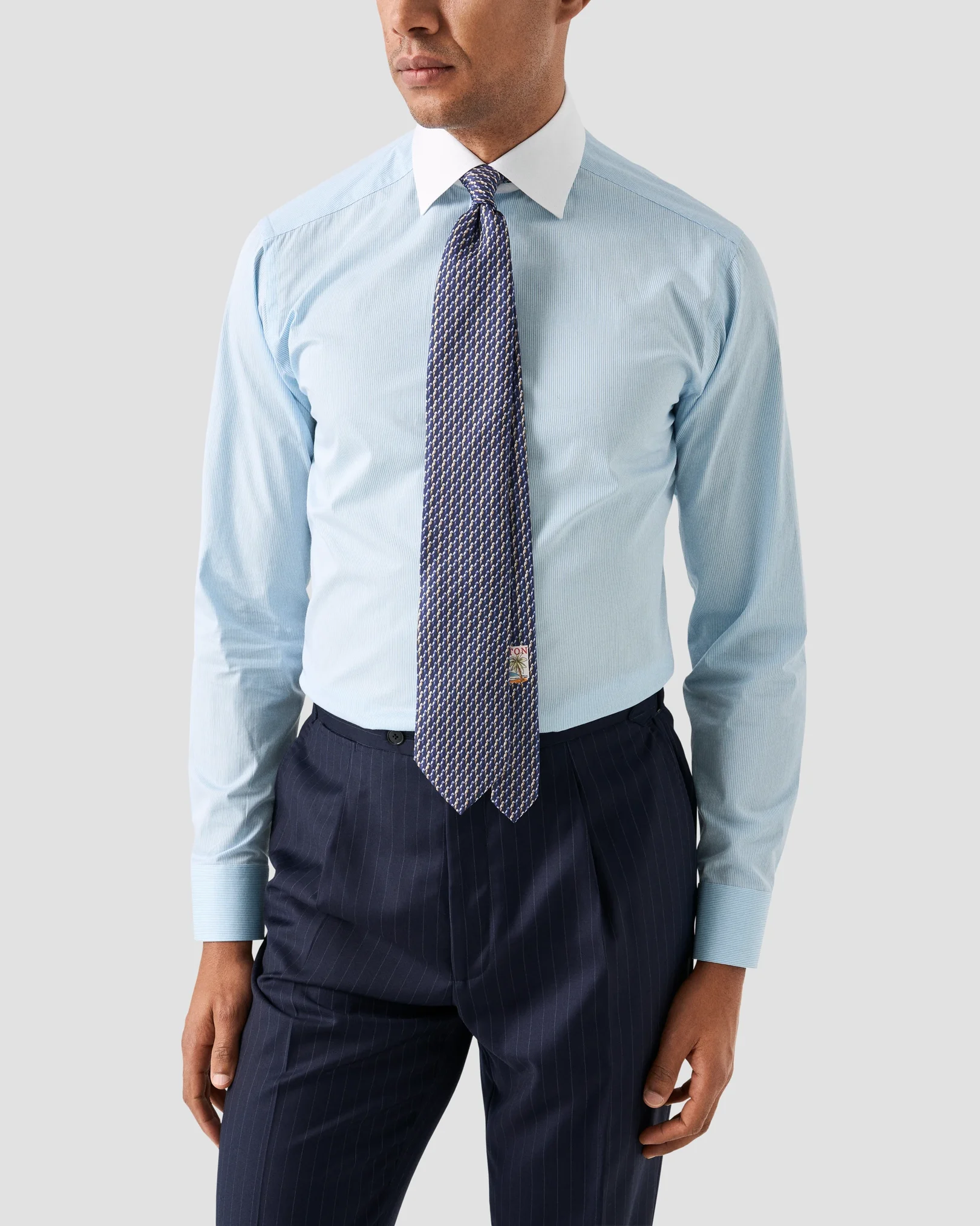 Eton - white collar striped twill shirt