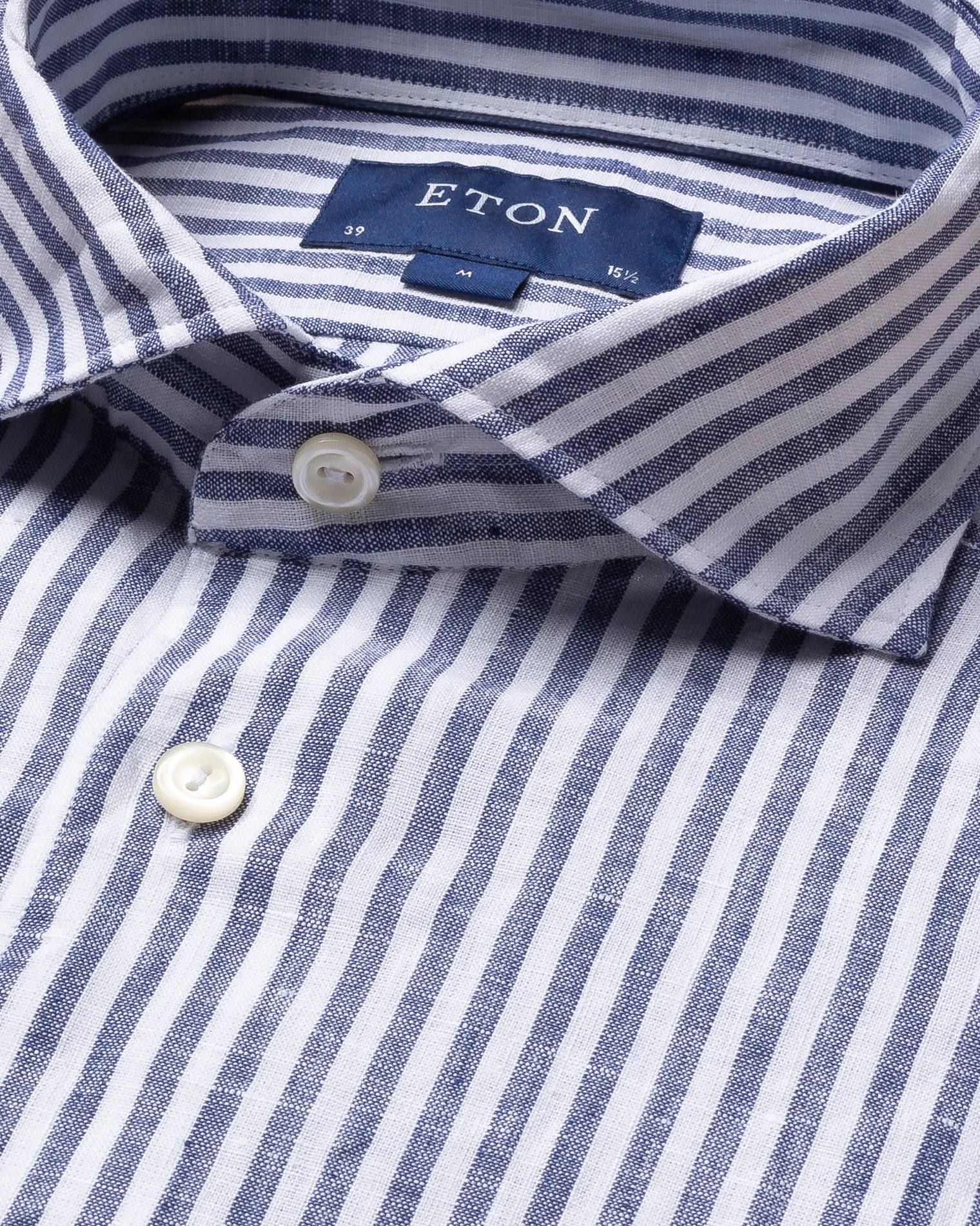Eton - blue striped linen shirt wide spread