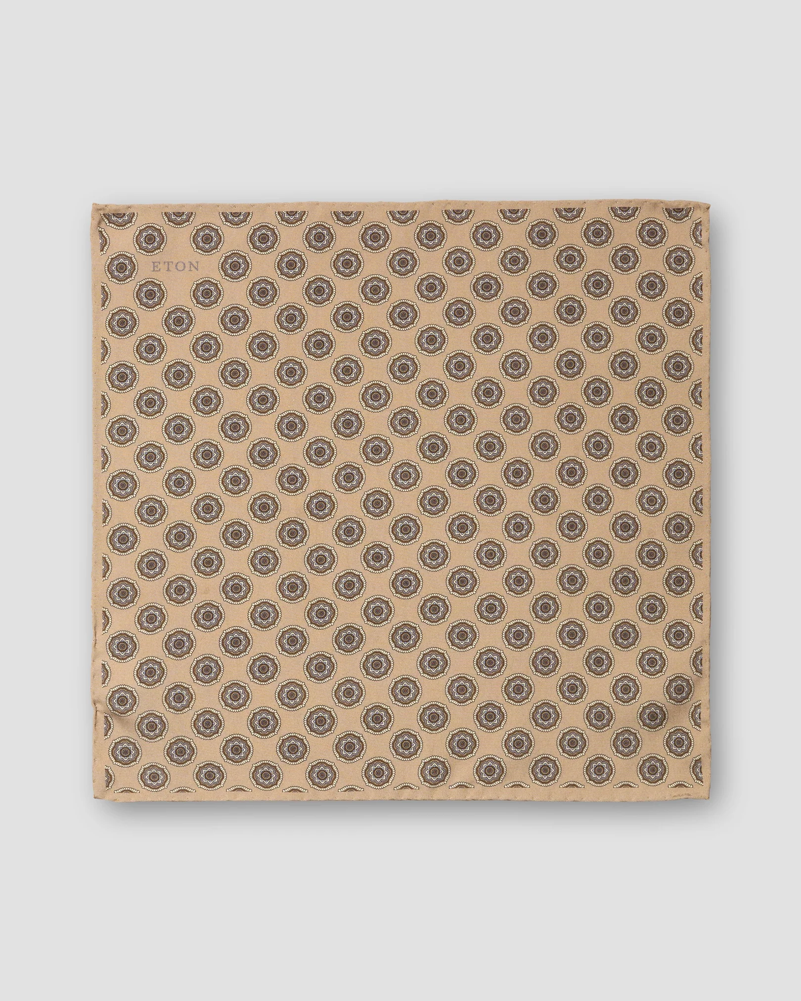 Eton - brown geometric print fuji silk pocket square