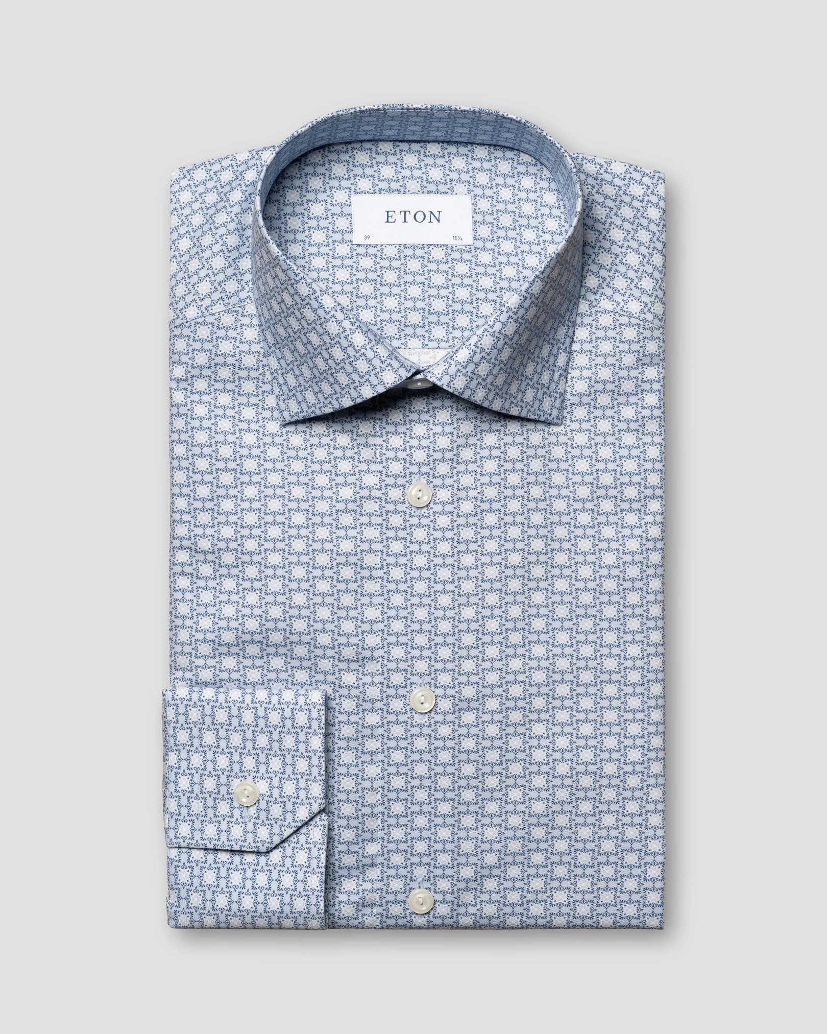 Eton - light blue printed signature twill shirt