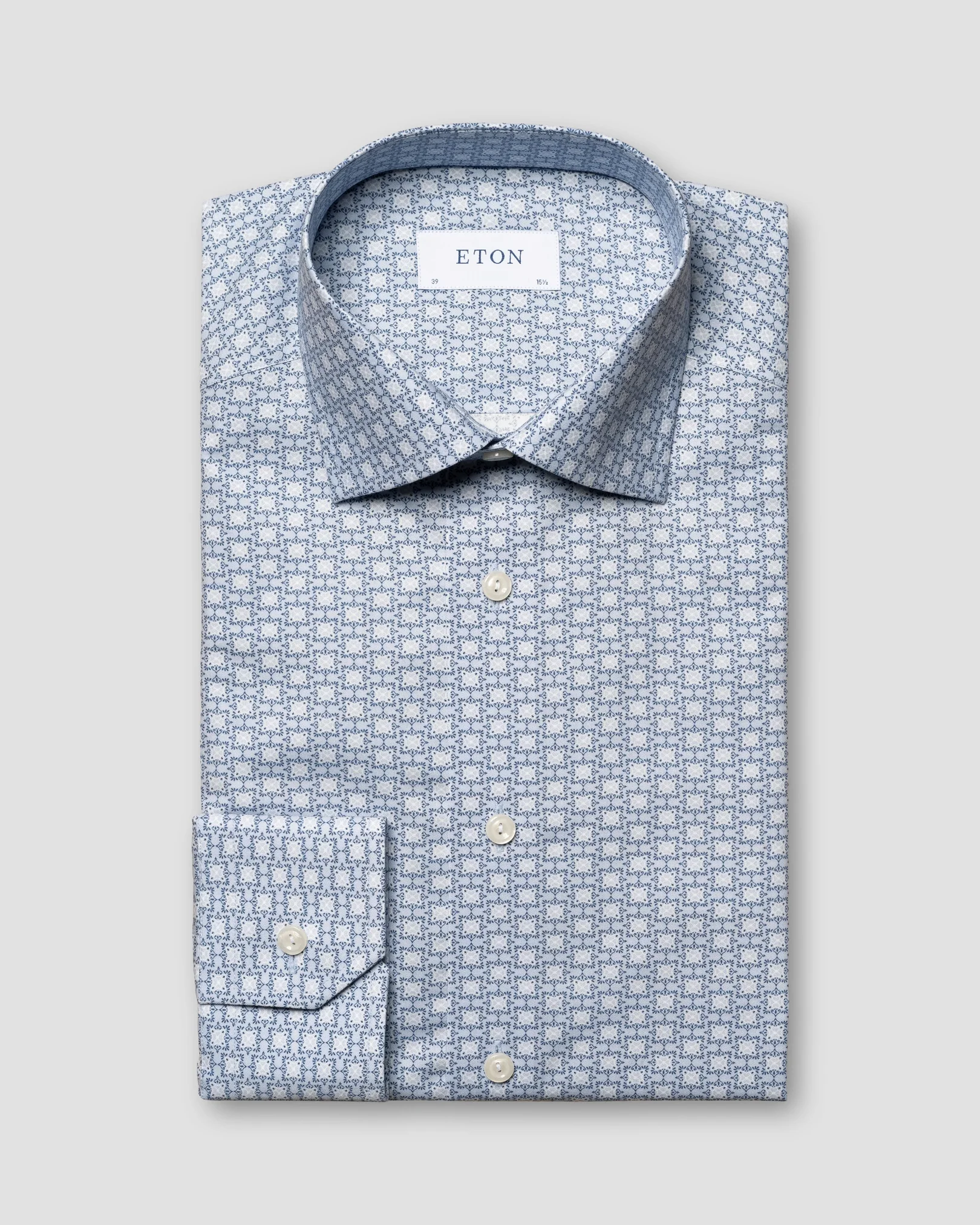 Eton - light blue printed signature twill shirt
