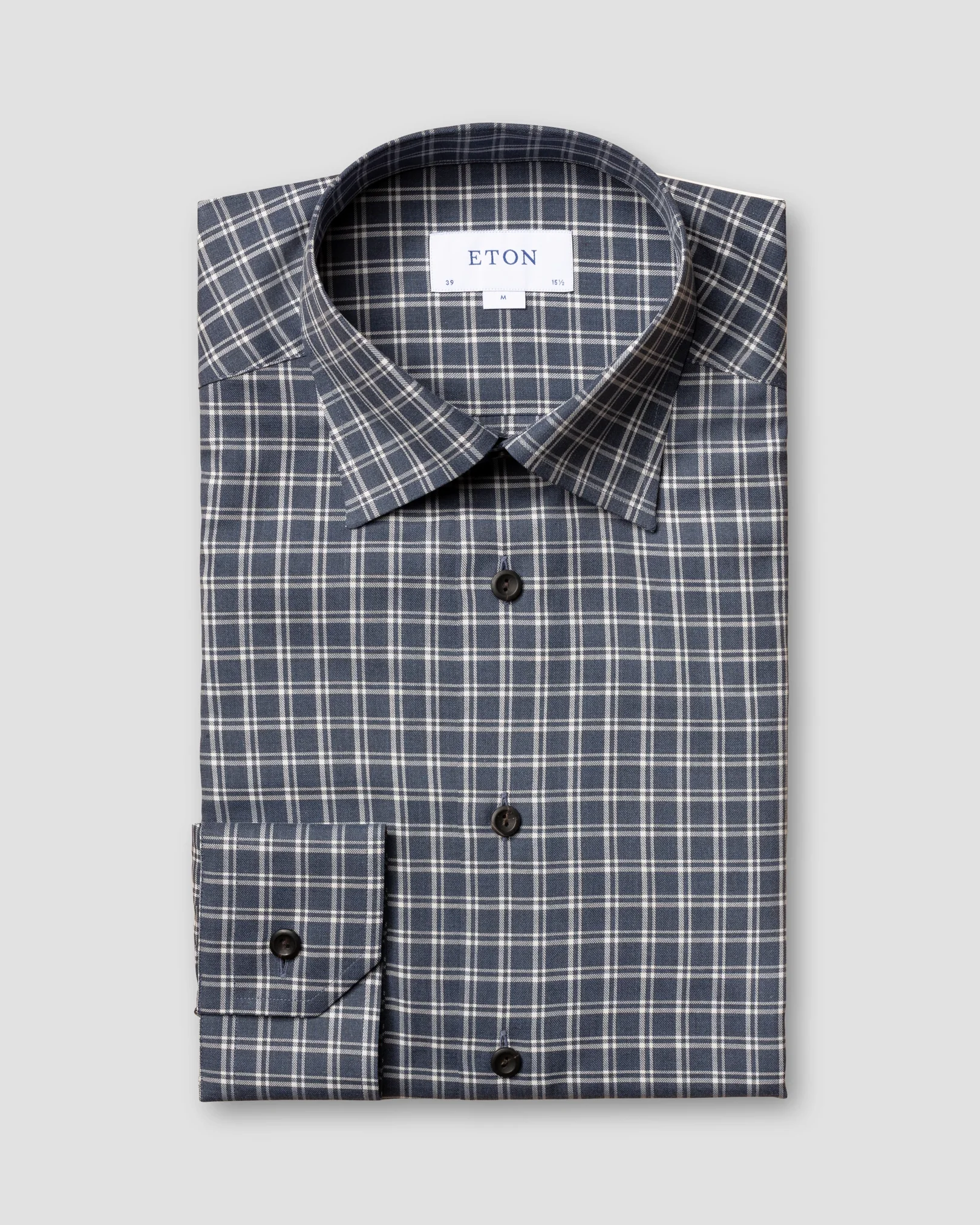 Eton - blue white checked flanell shirt